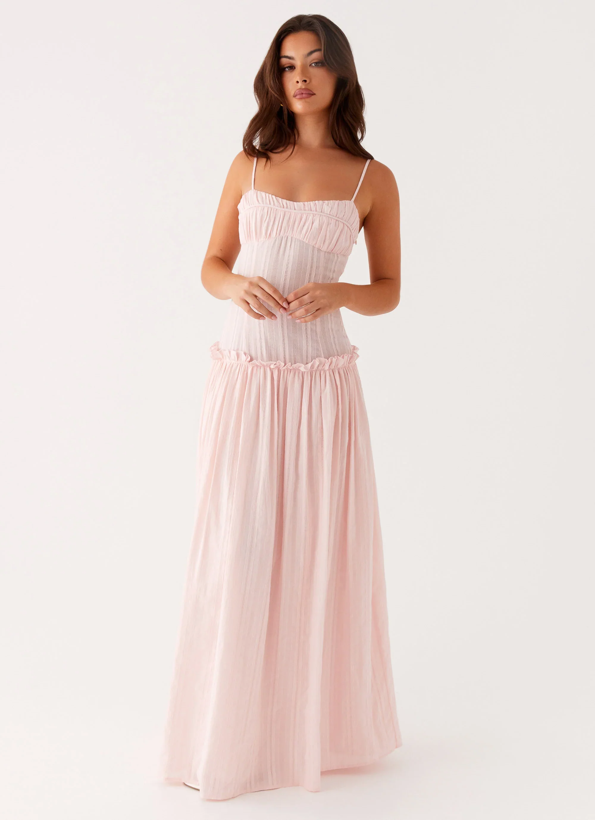 Jacinda Drop Waist Maxi Dress - Pink - FASHION NOB