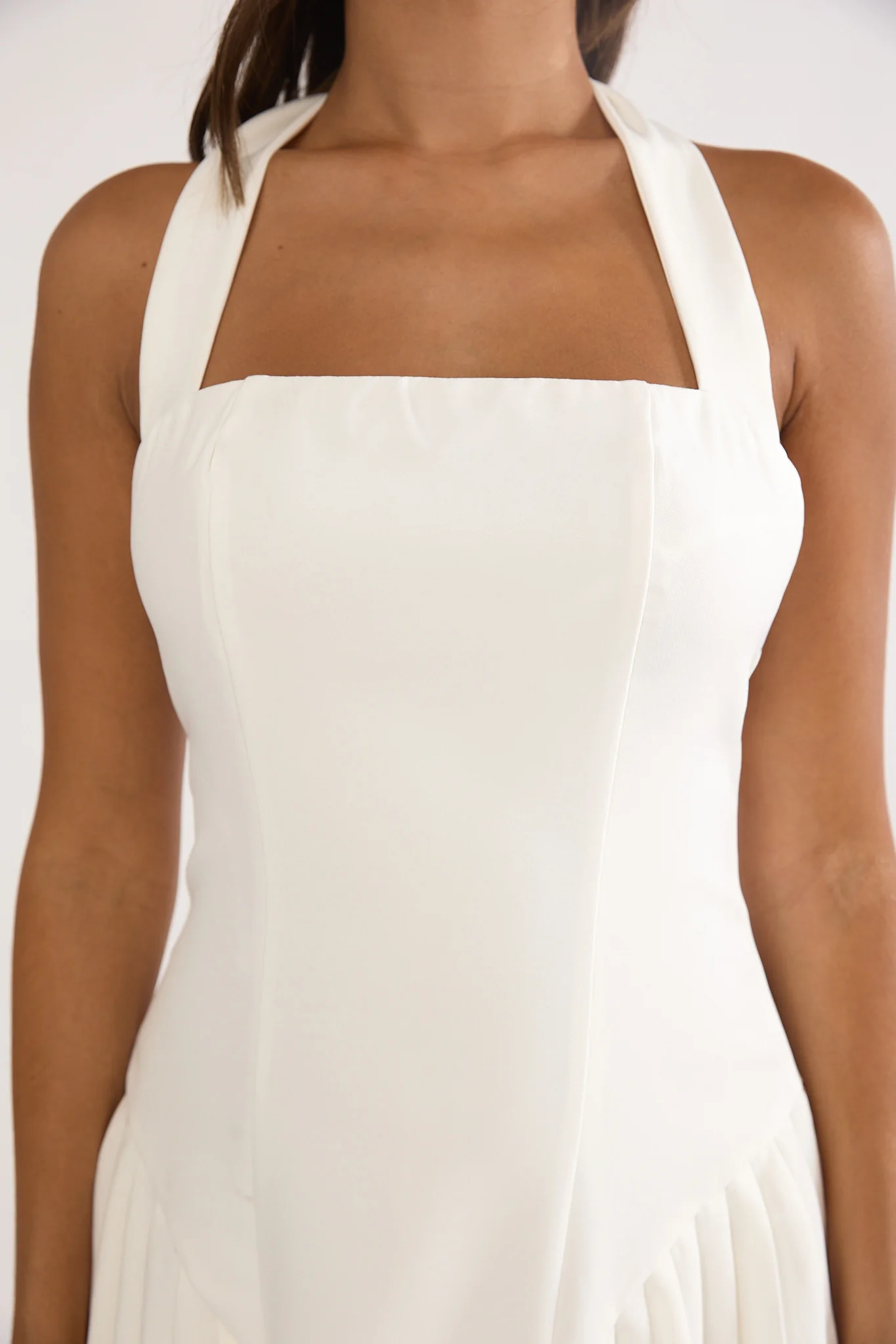 Angelico Halterneck Pleat Mini Dress White - luluinthesky