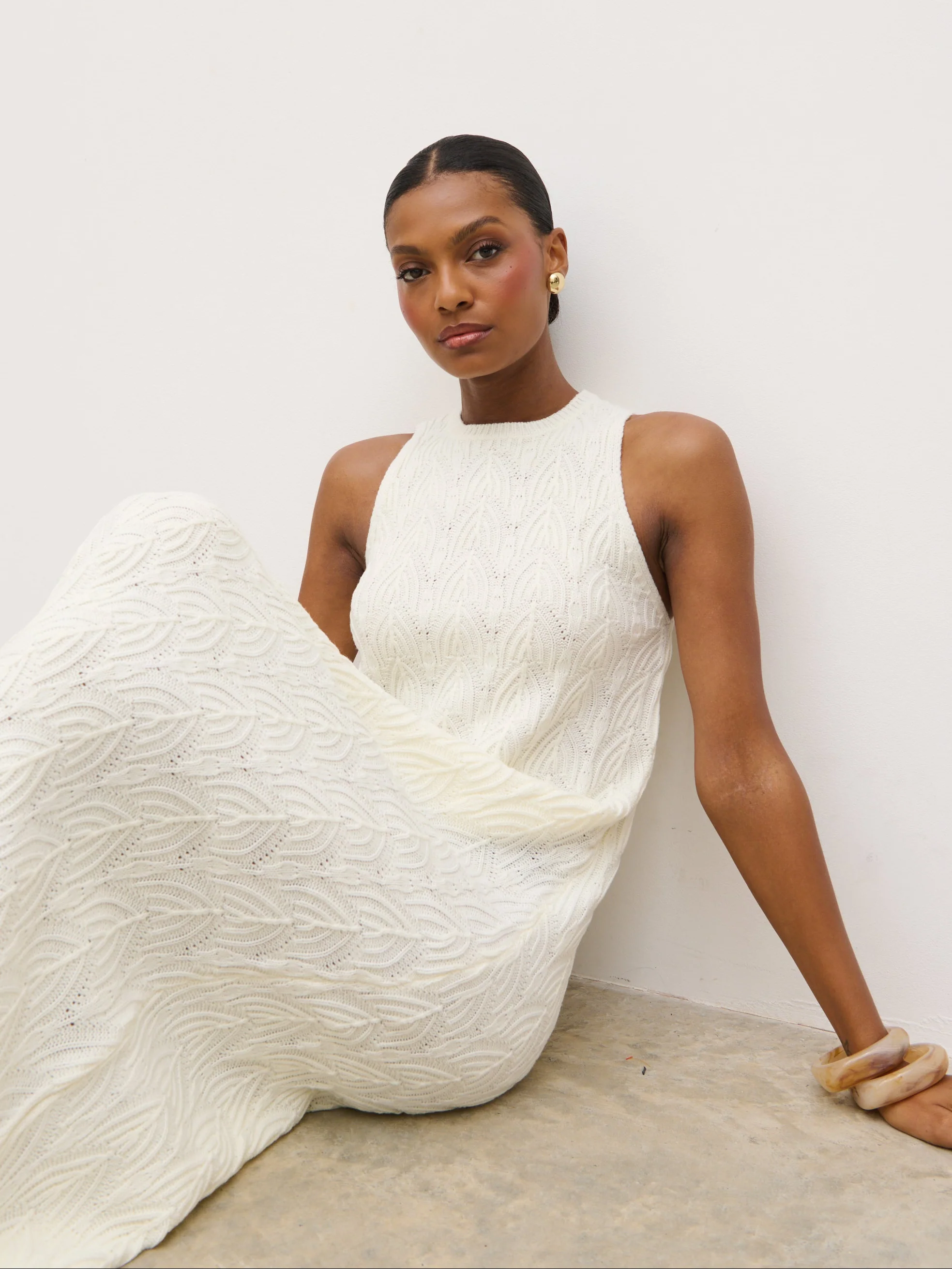 Cleo Rustic Knit Midaxi Dress - Cream