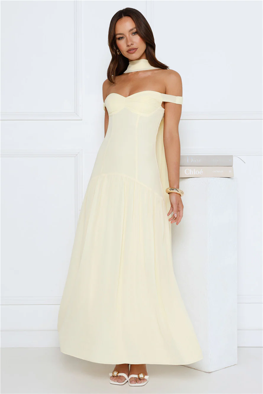 The Style Spotlight Off Shoulder Maxi Dress Yellow