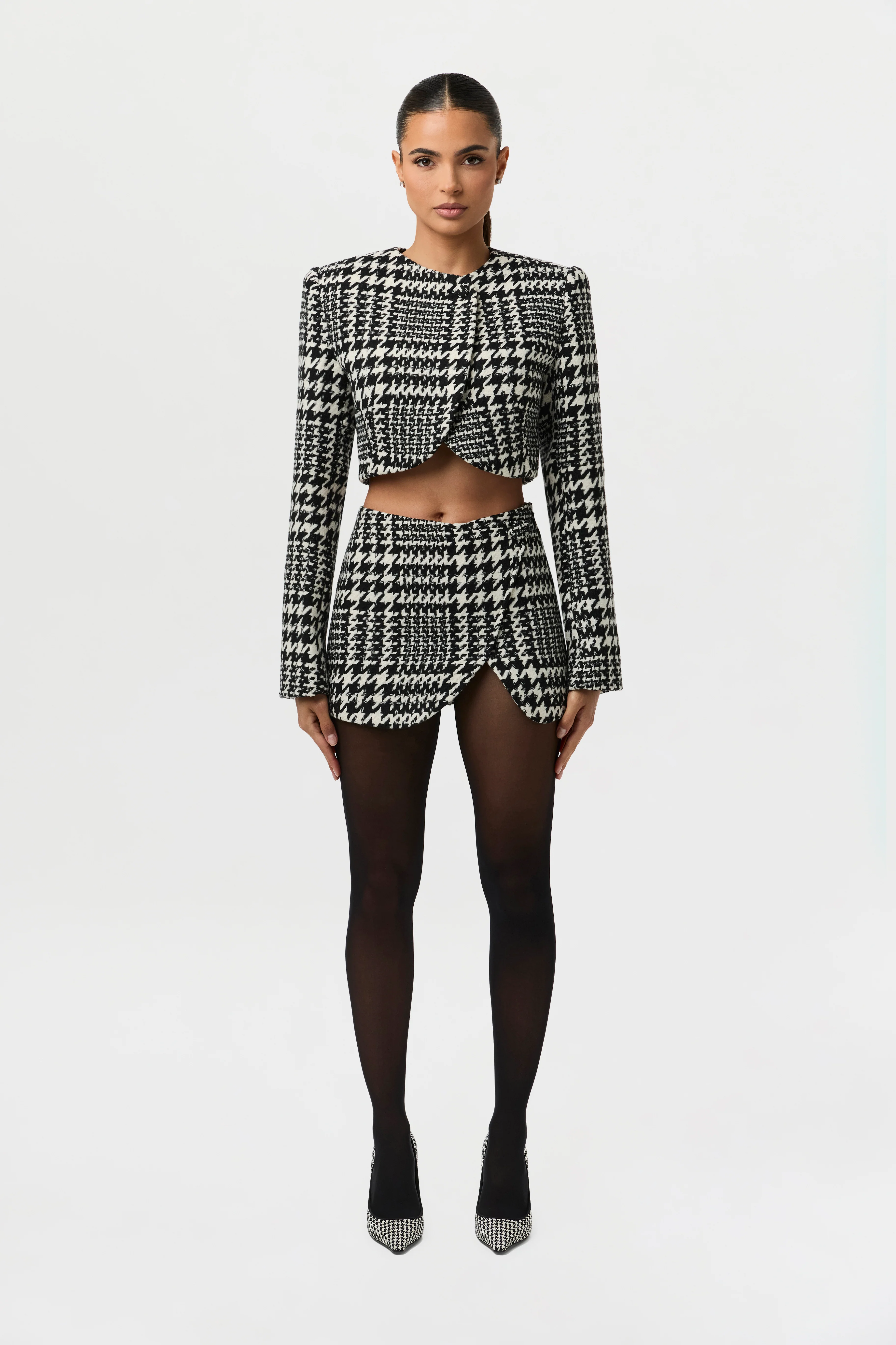 Houndstooth Plaid Mini Skirt