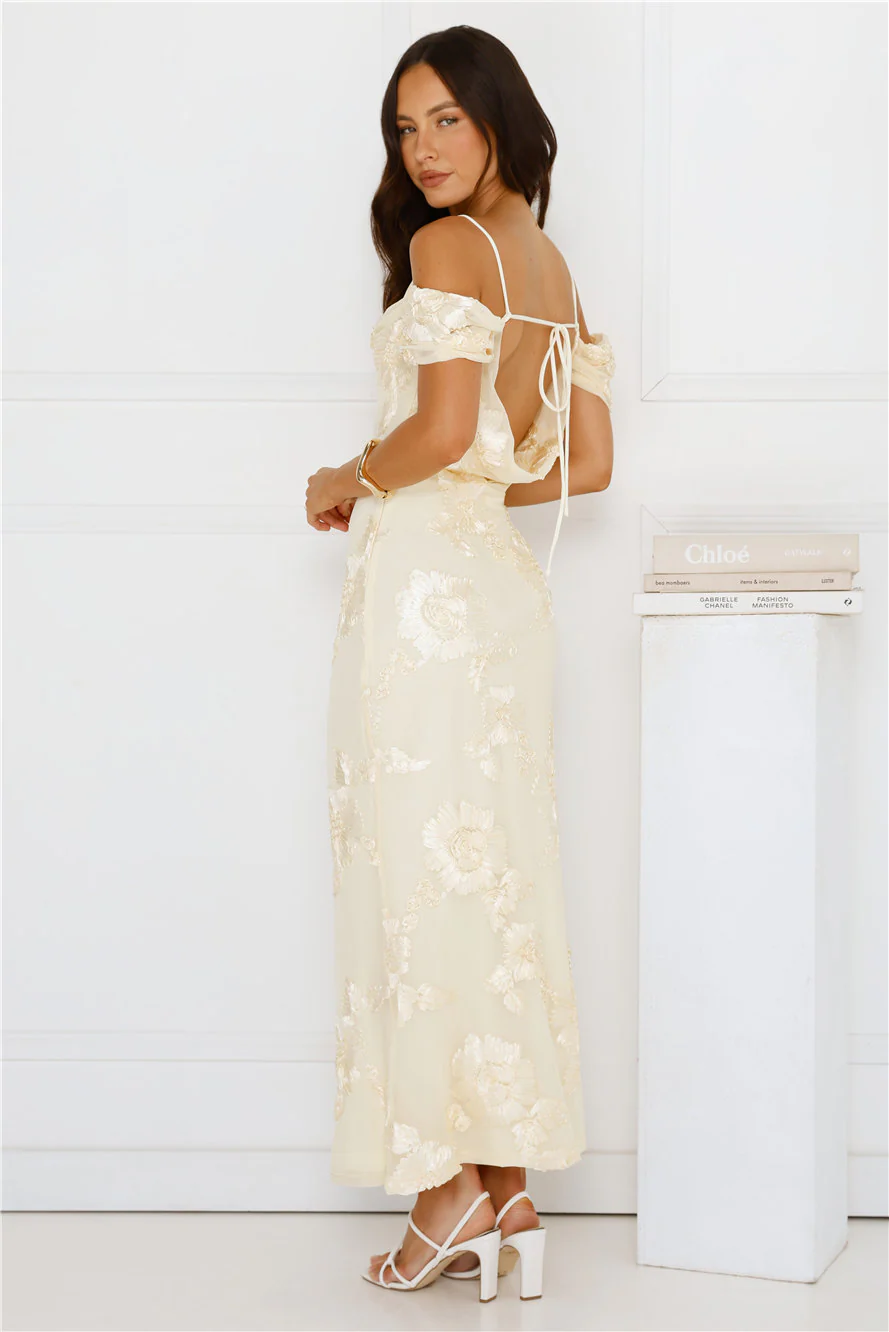 You’re Magic Off Shoulder Mesh Maxi Dress Yellow