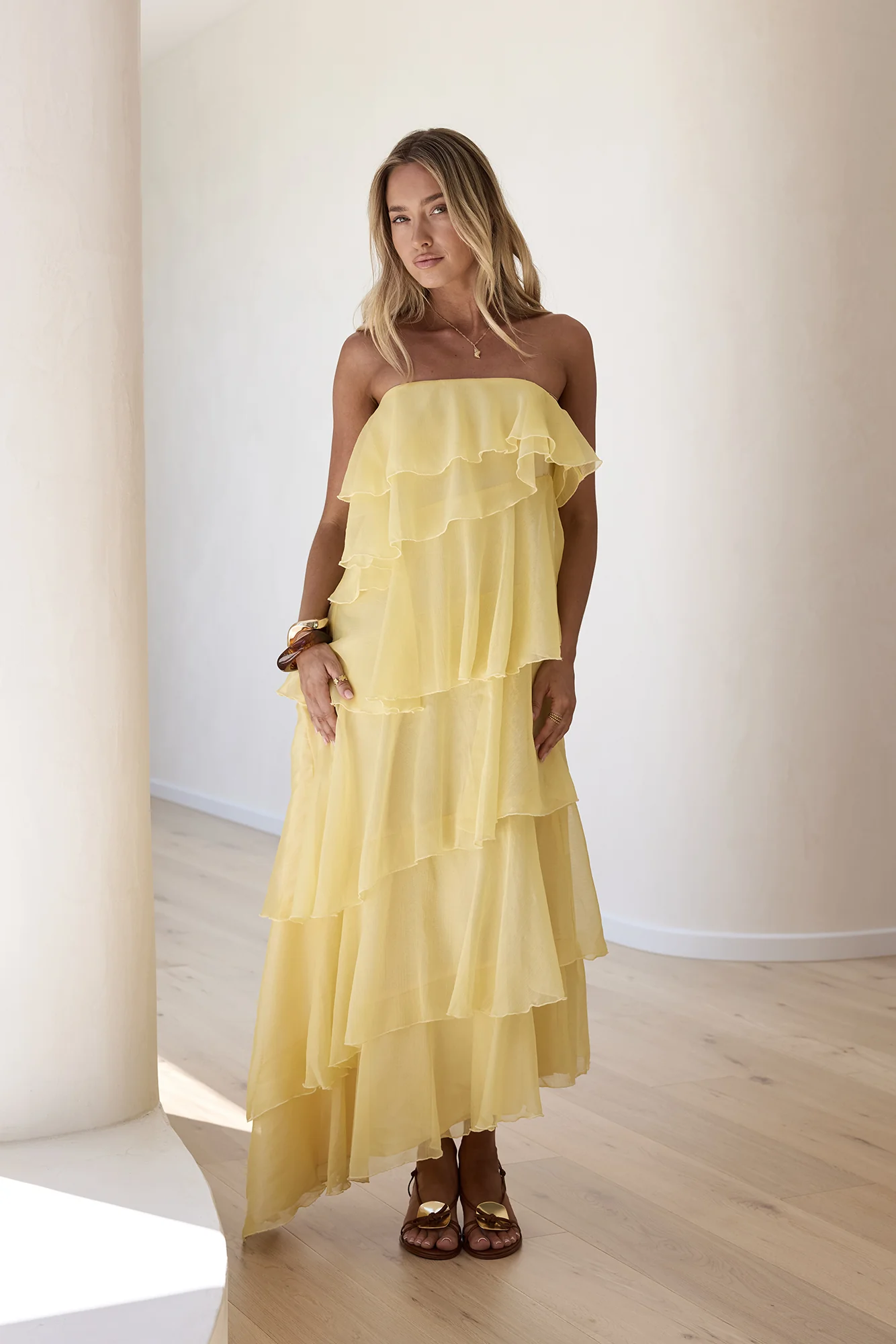 Drop Of Sun Strapless Maxi Dress Yellow