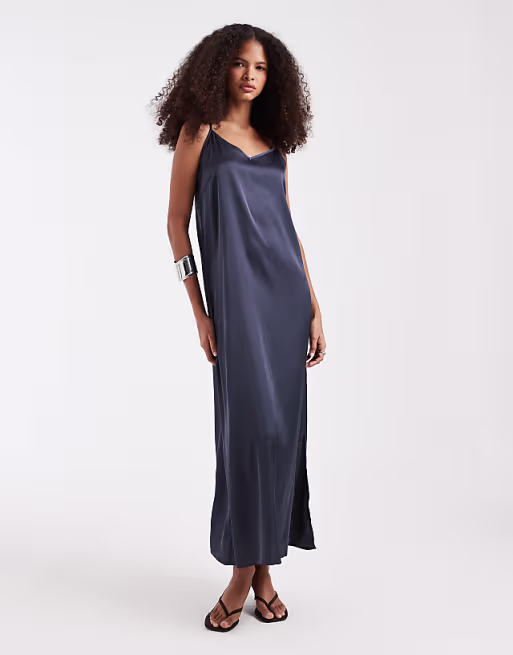 PIECES satin cami maxi dress in ombre blue