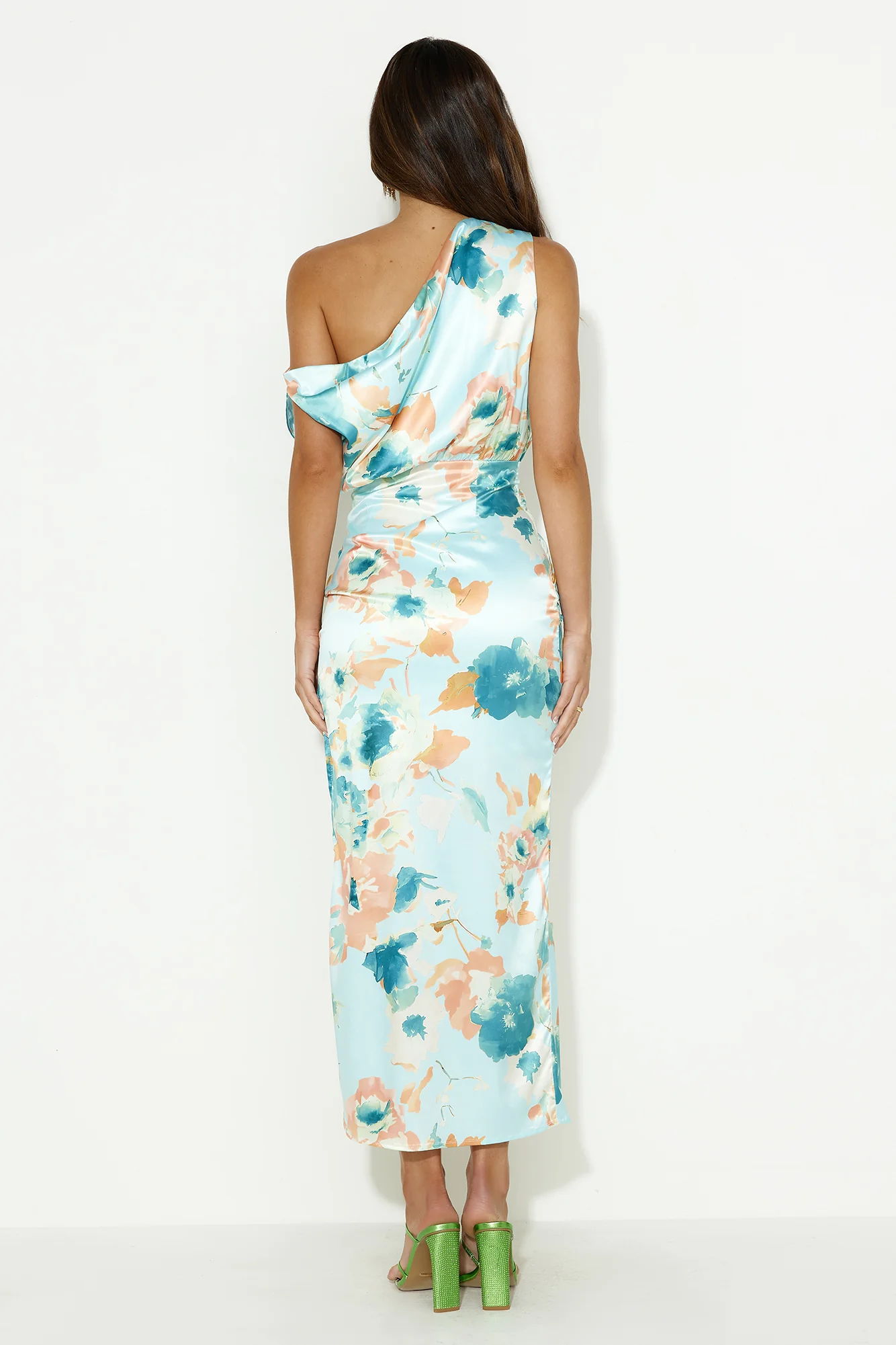 She's Girly Off Shoulder Satin Maxi Dress Blue