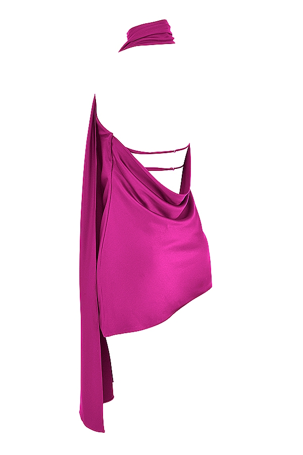 Hot Pink Asymmetric Wrap Neck Dress