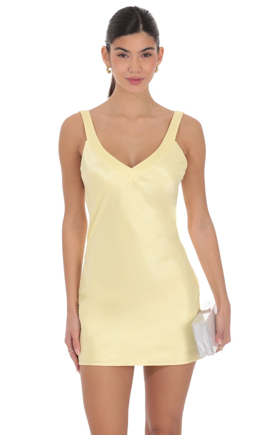 Satin Open Back Dress in Yellow - luluinthesky