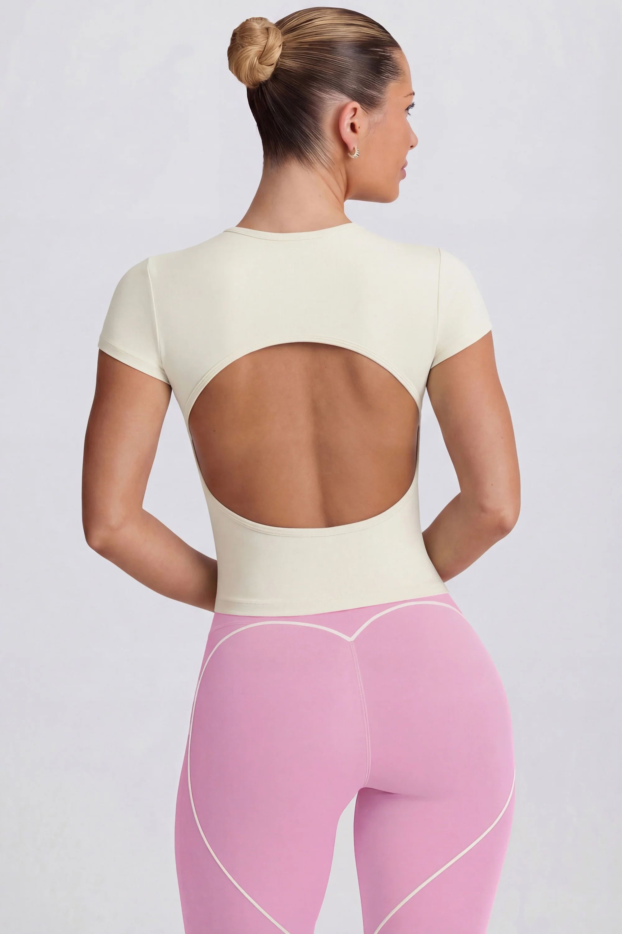 Cut-Out Longline T-Shirt in Cream
