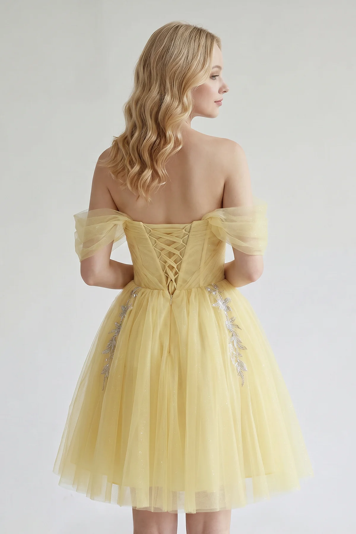 Fairy-tale Tulle Beaded Off-the-Shoulder Lace-Up Back A-Line Party Dress