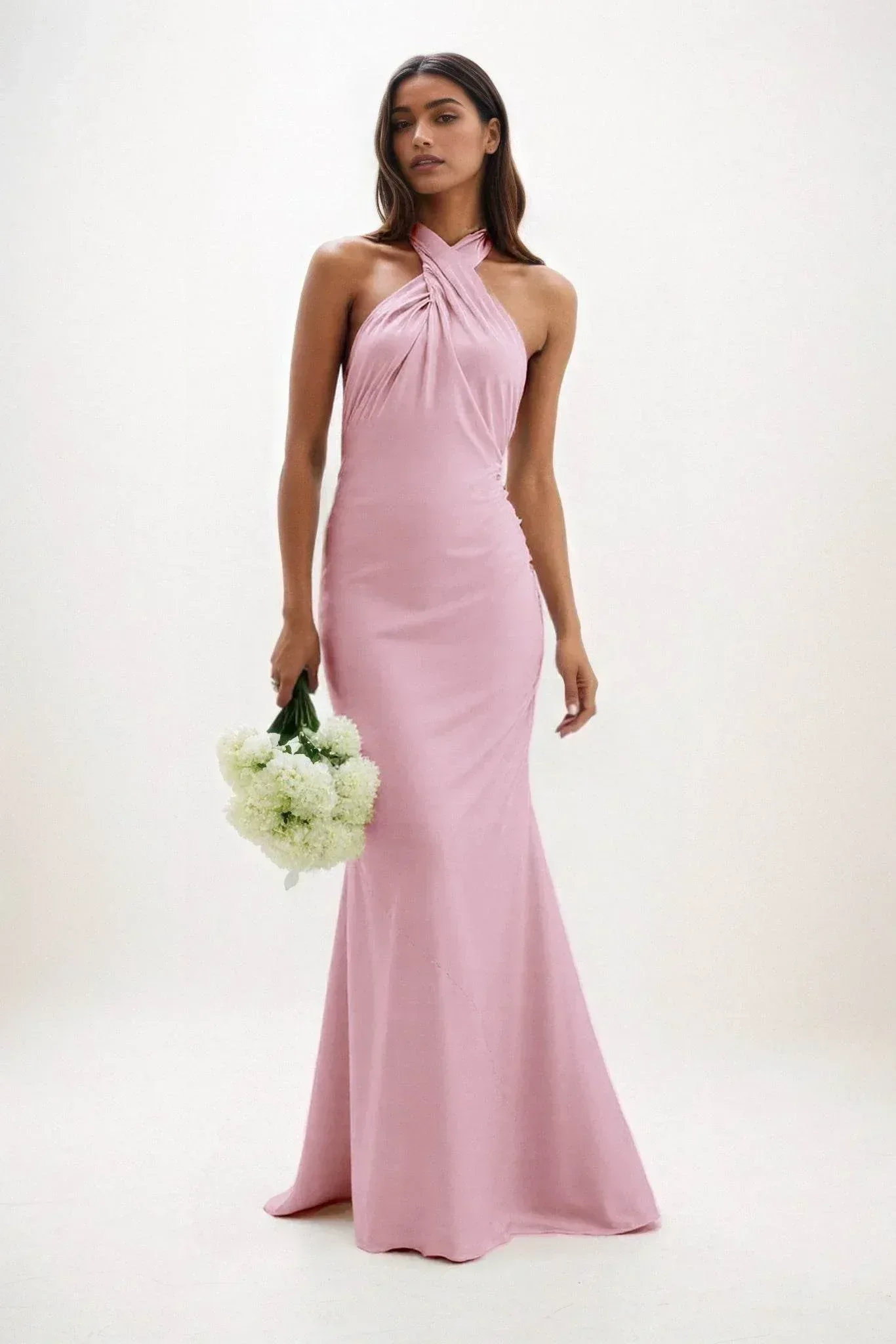 Sheath-Column Maxi Luxe Satin Bridesmaid Dress CB0837