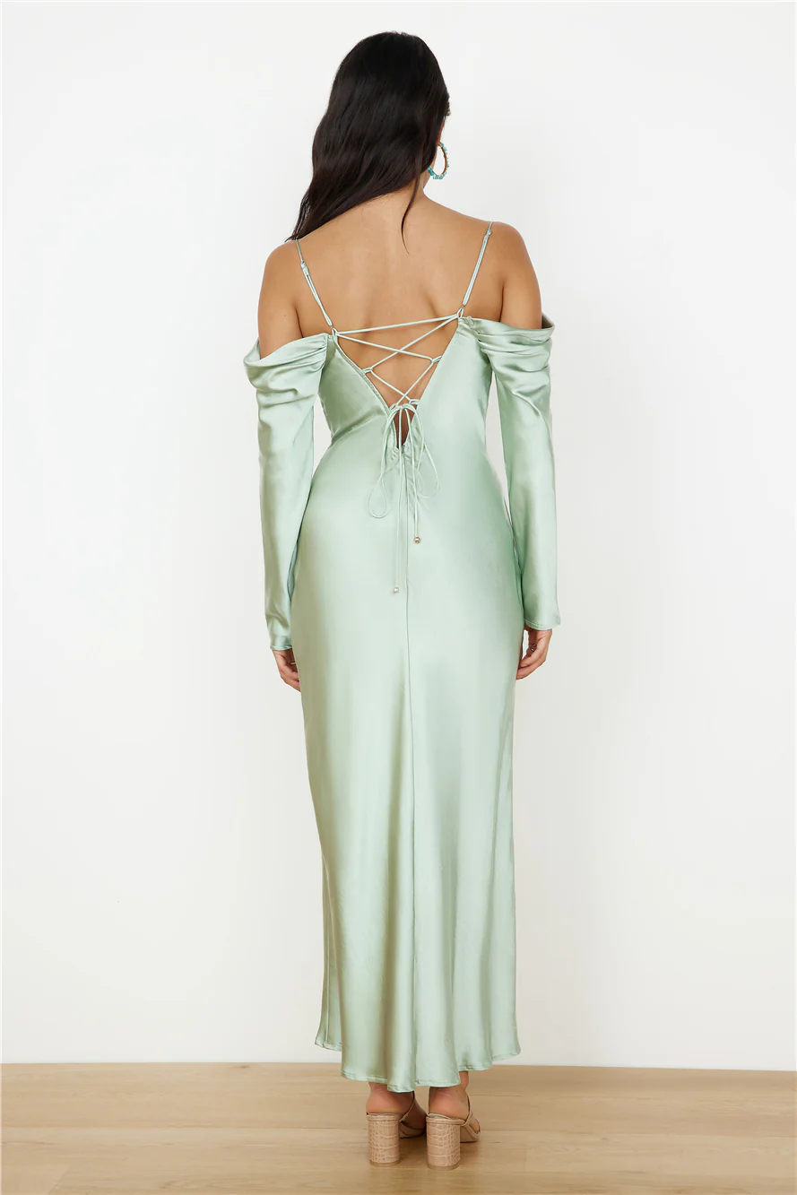 Classic Moments Satin Maxi Dress Sage