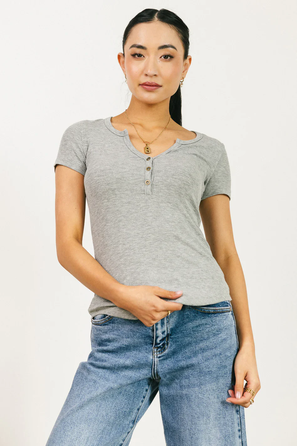 Serena Henley Top in Grey