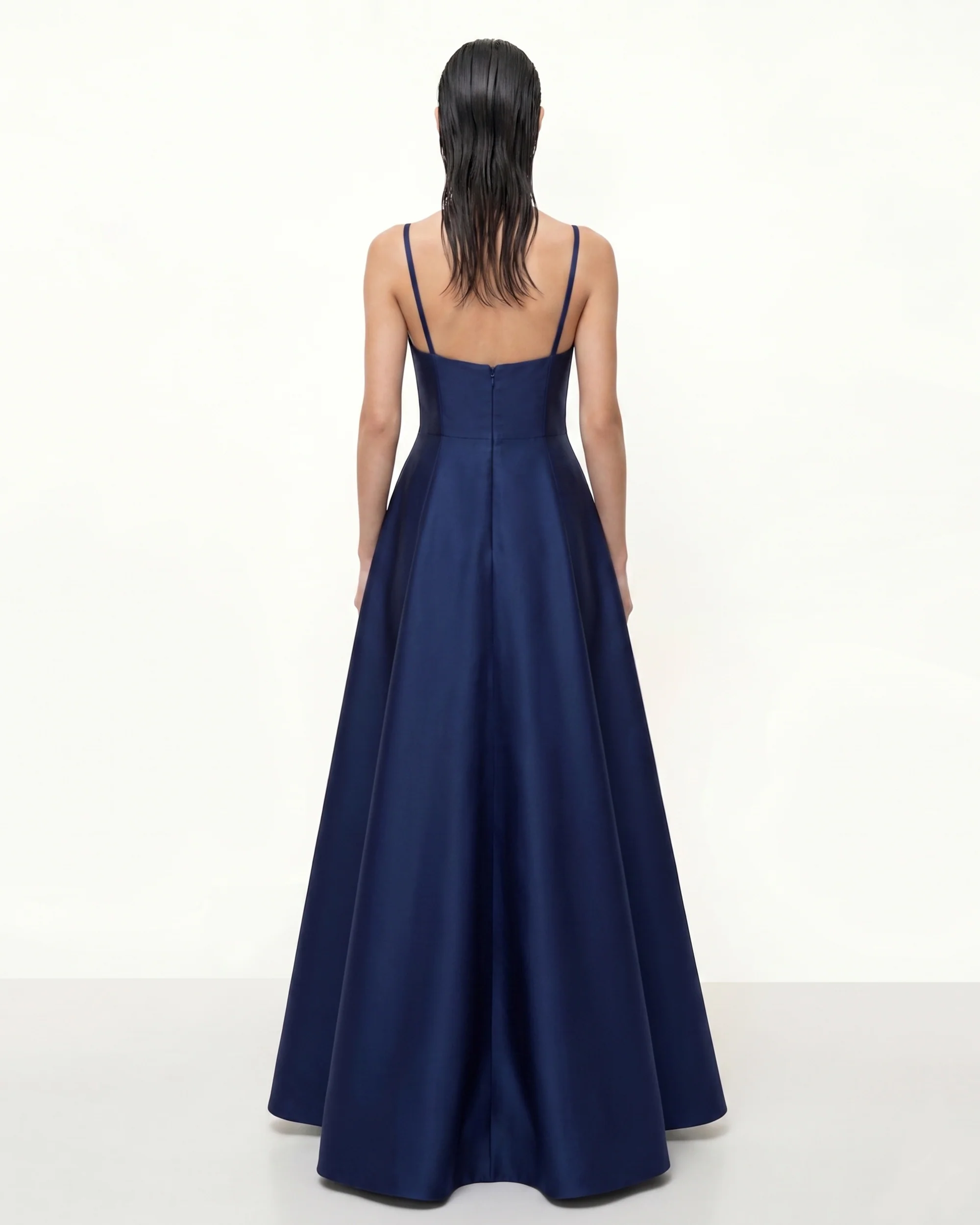 Iris Embroidered A-Line Maxi Dress - Navy Blue - FASHION NOB