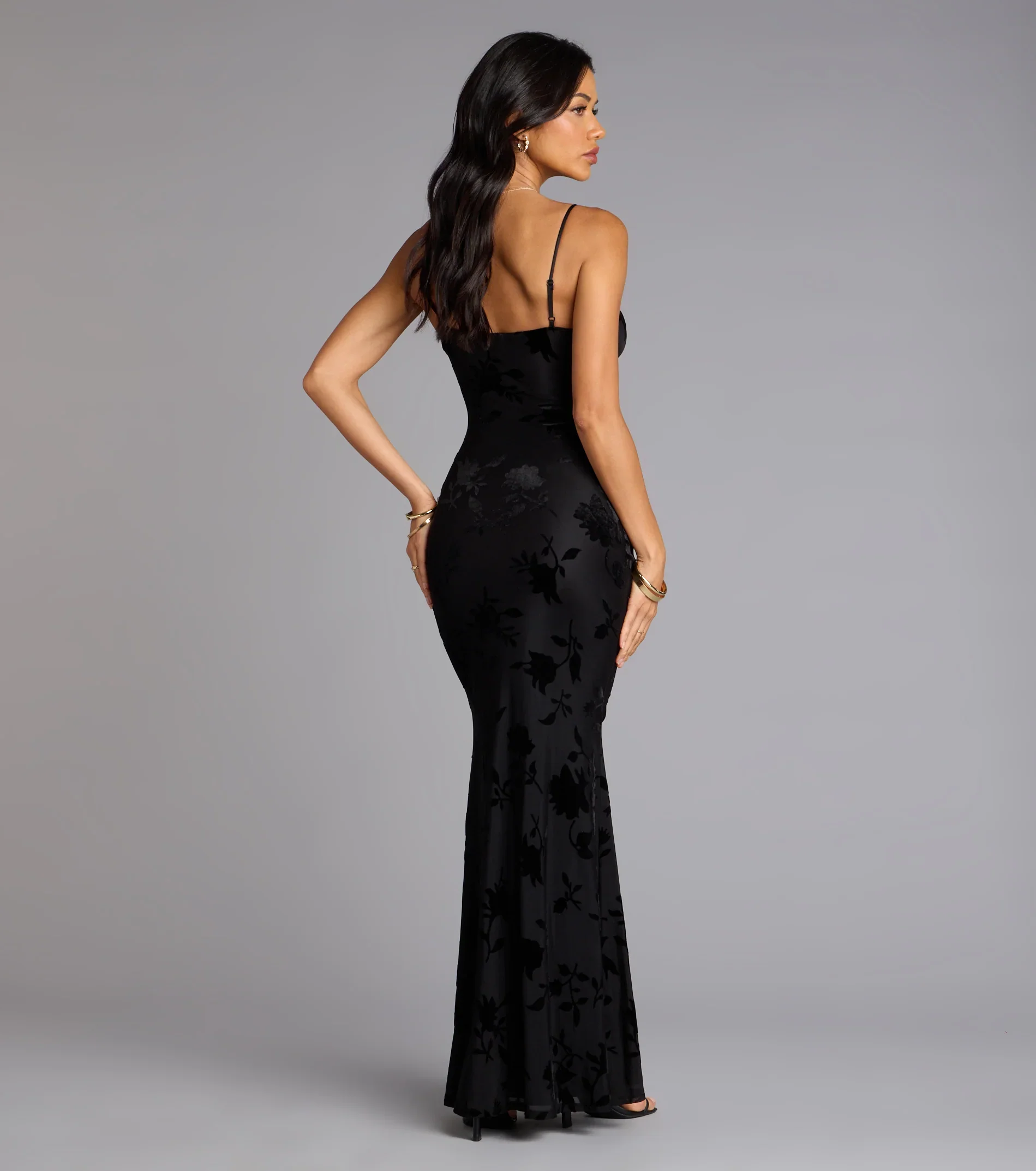 Midnight Garden Floral Velvet Burnout Maxi Dress