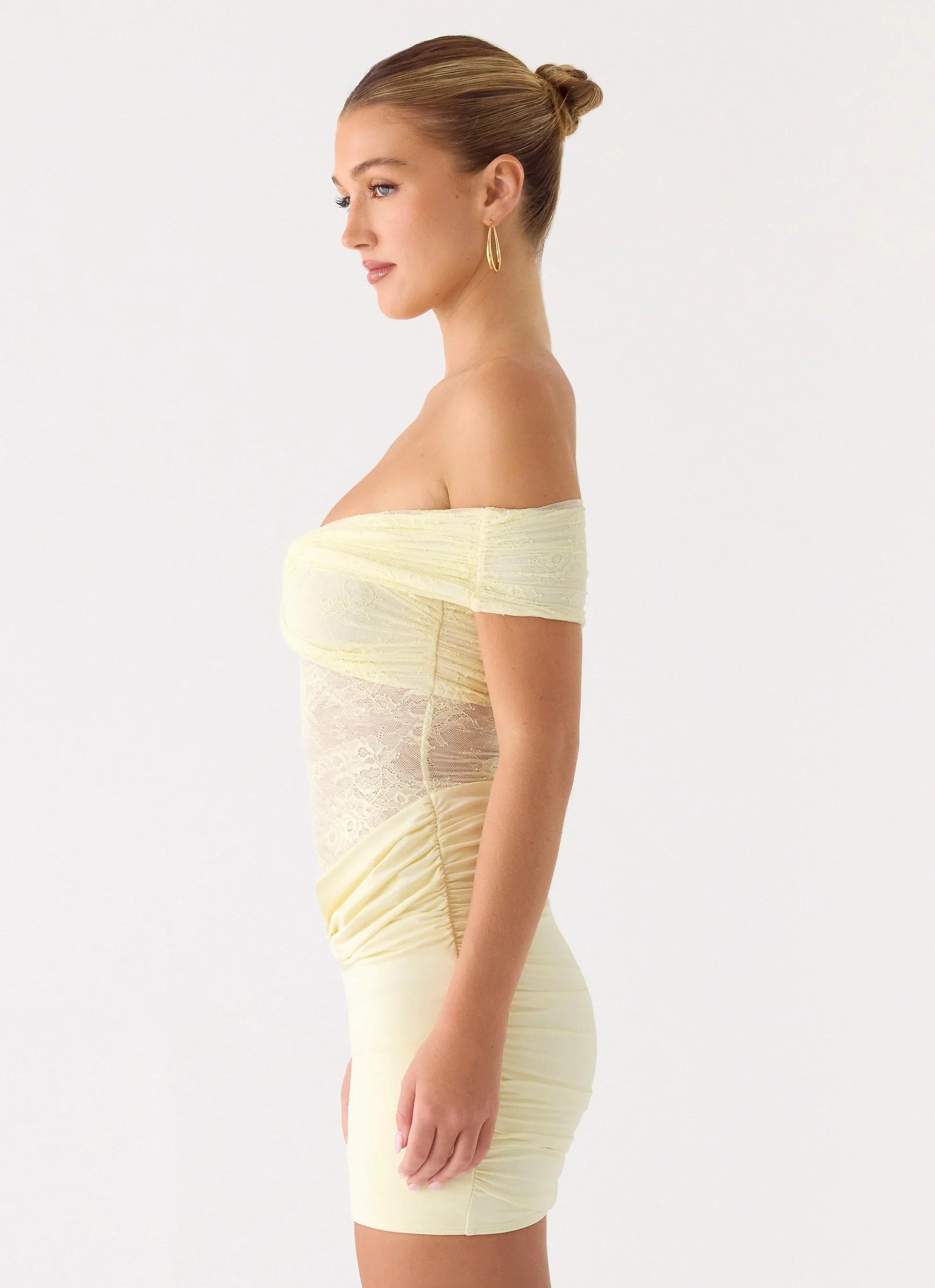 Either Way Off Shoulder Mini Dress - Yellow