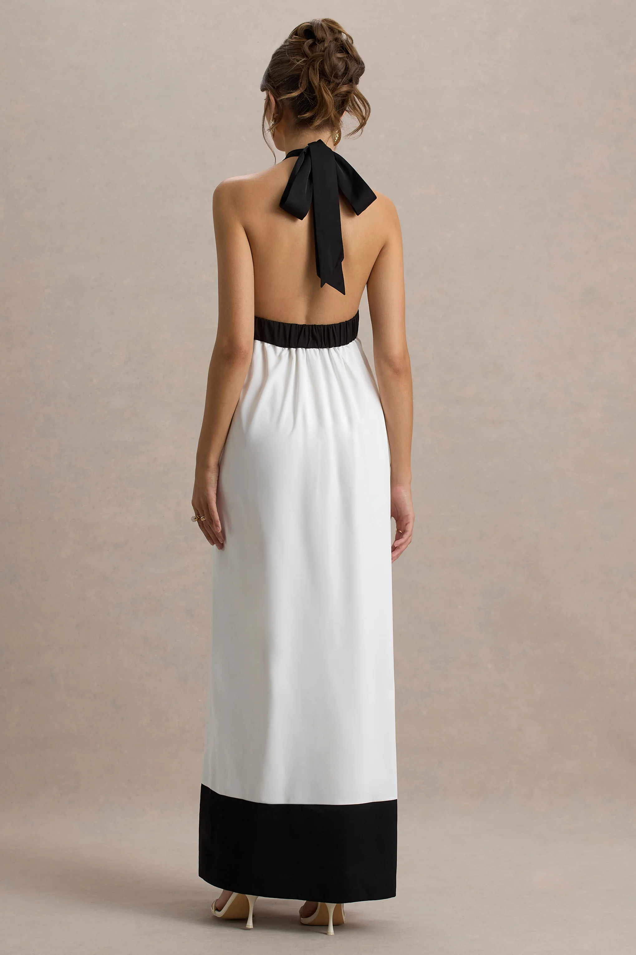 Clarabella | White & Black Halter-Neck Maxi Dress