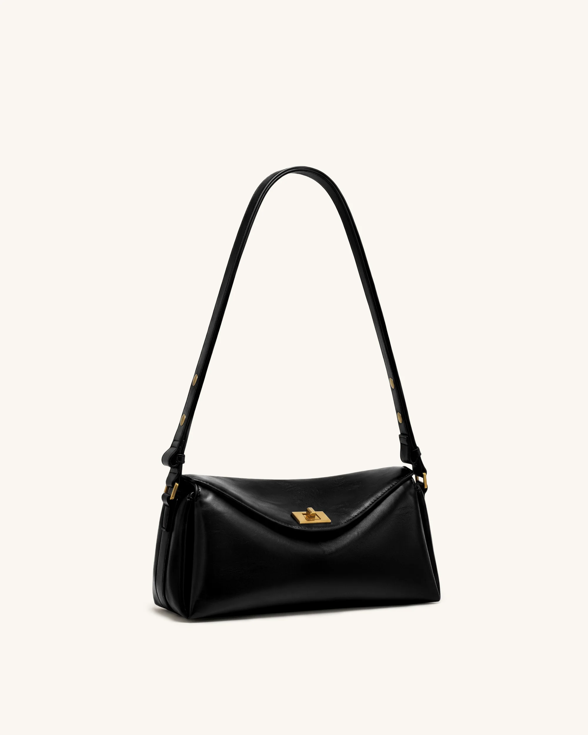 Lucia Asymmetric Flap Shoulder Bag - Black