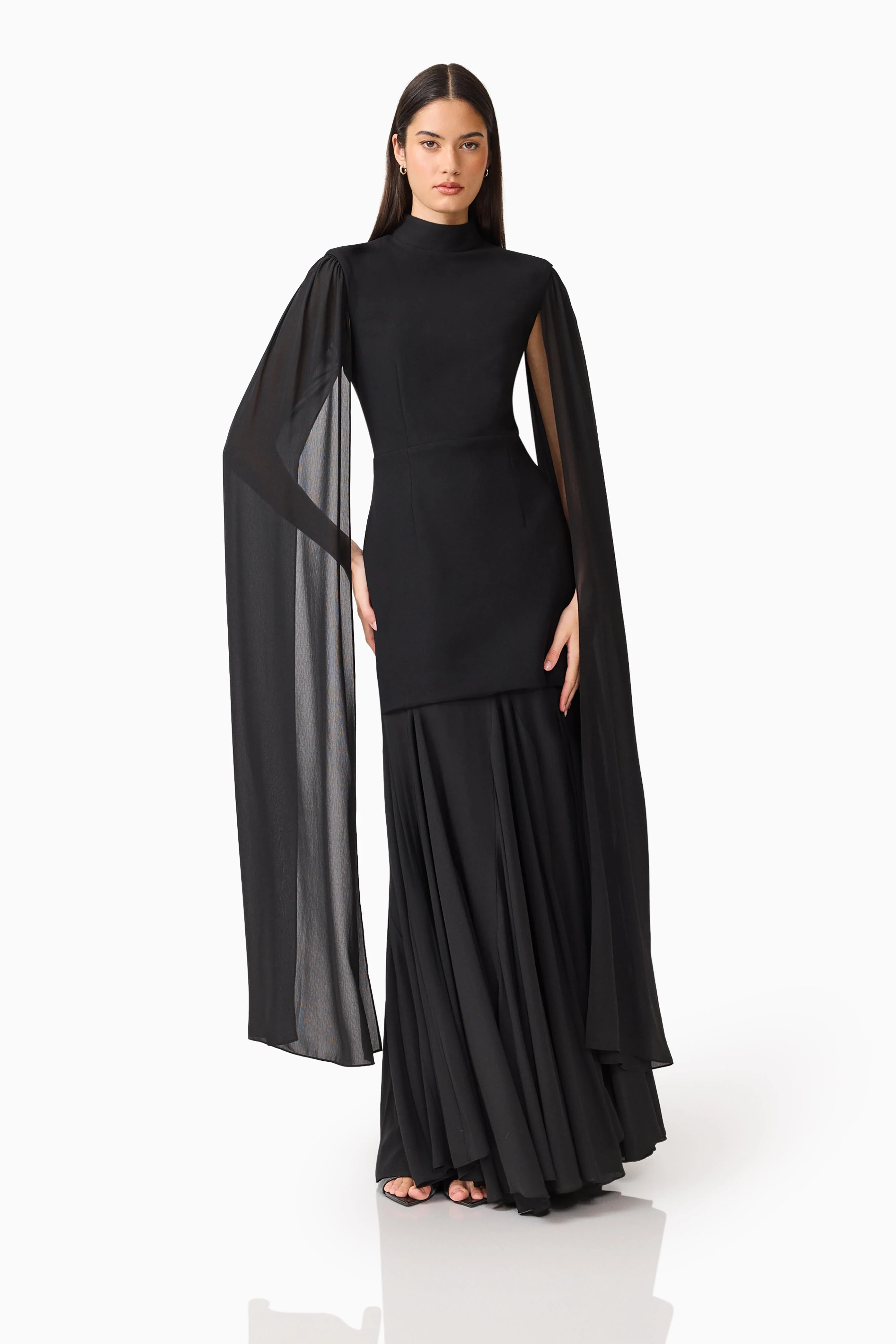Odelia Cape Sleeve Gown in Black