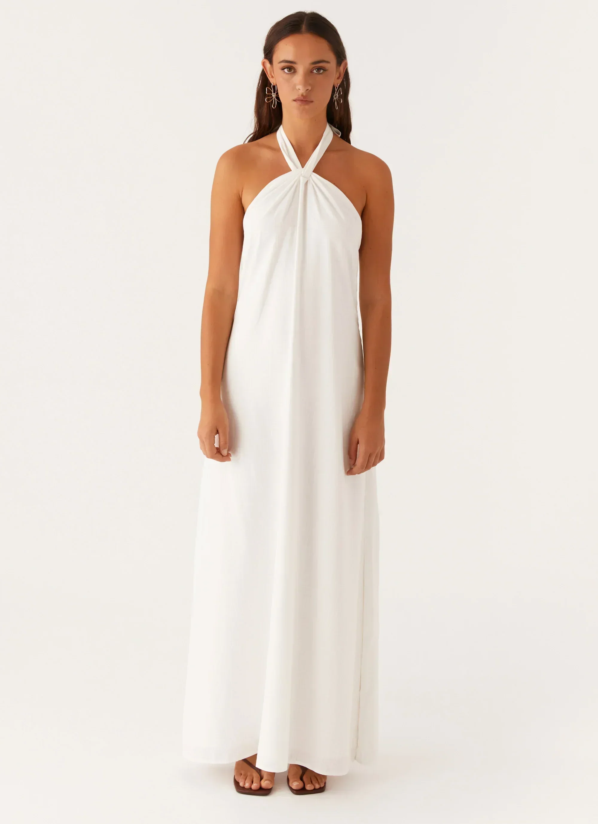 Golden Child Linen Maxi Dress - White - luluinthesky