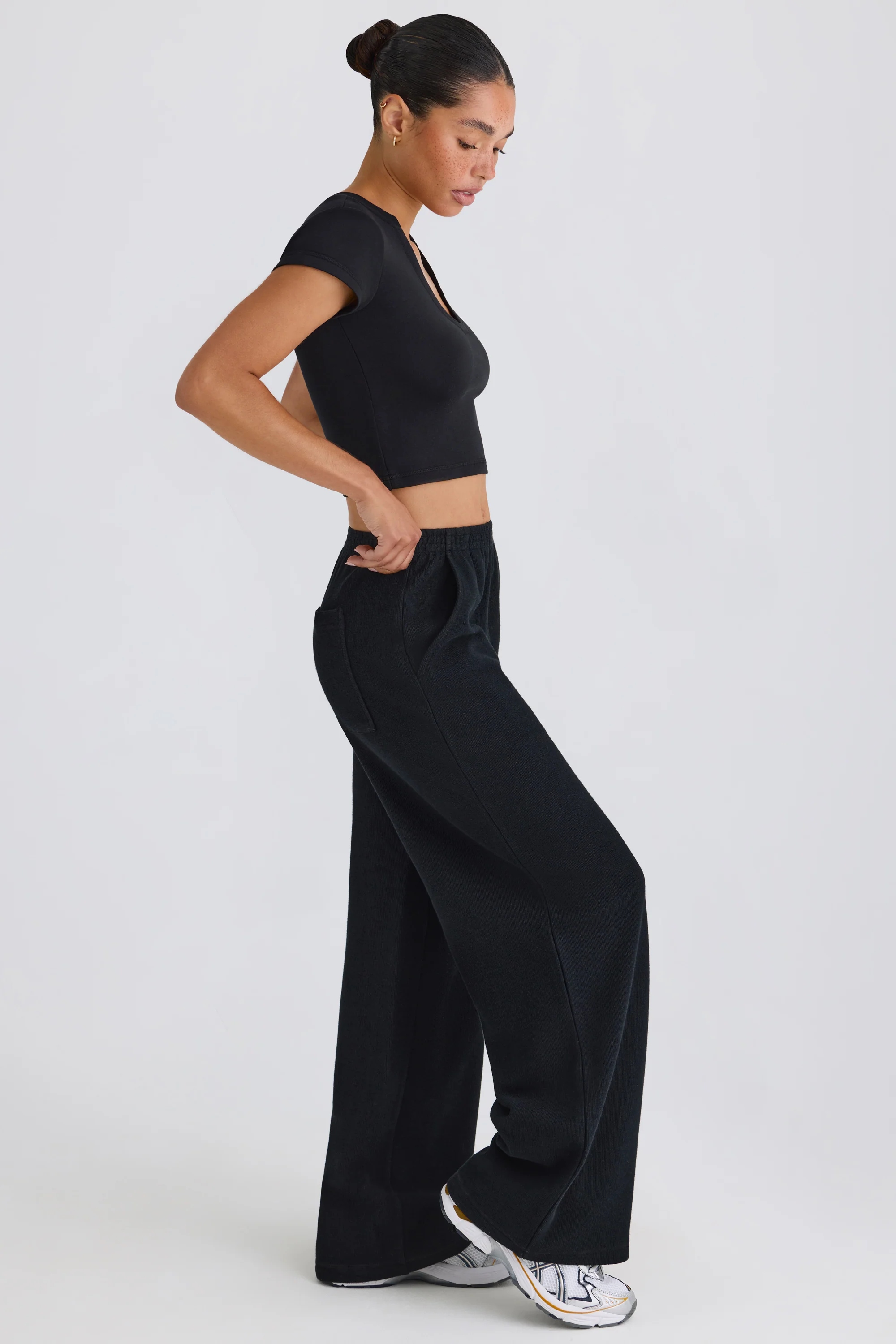 Textured Cotton Jersey Straight-Leg Joggers in Black
