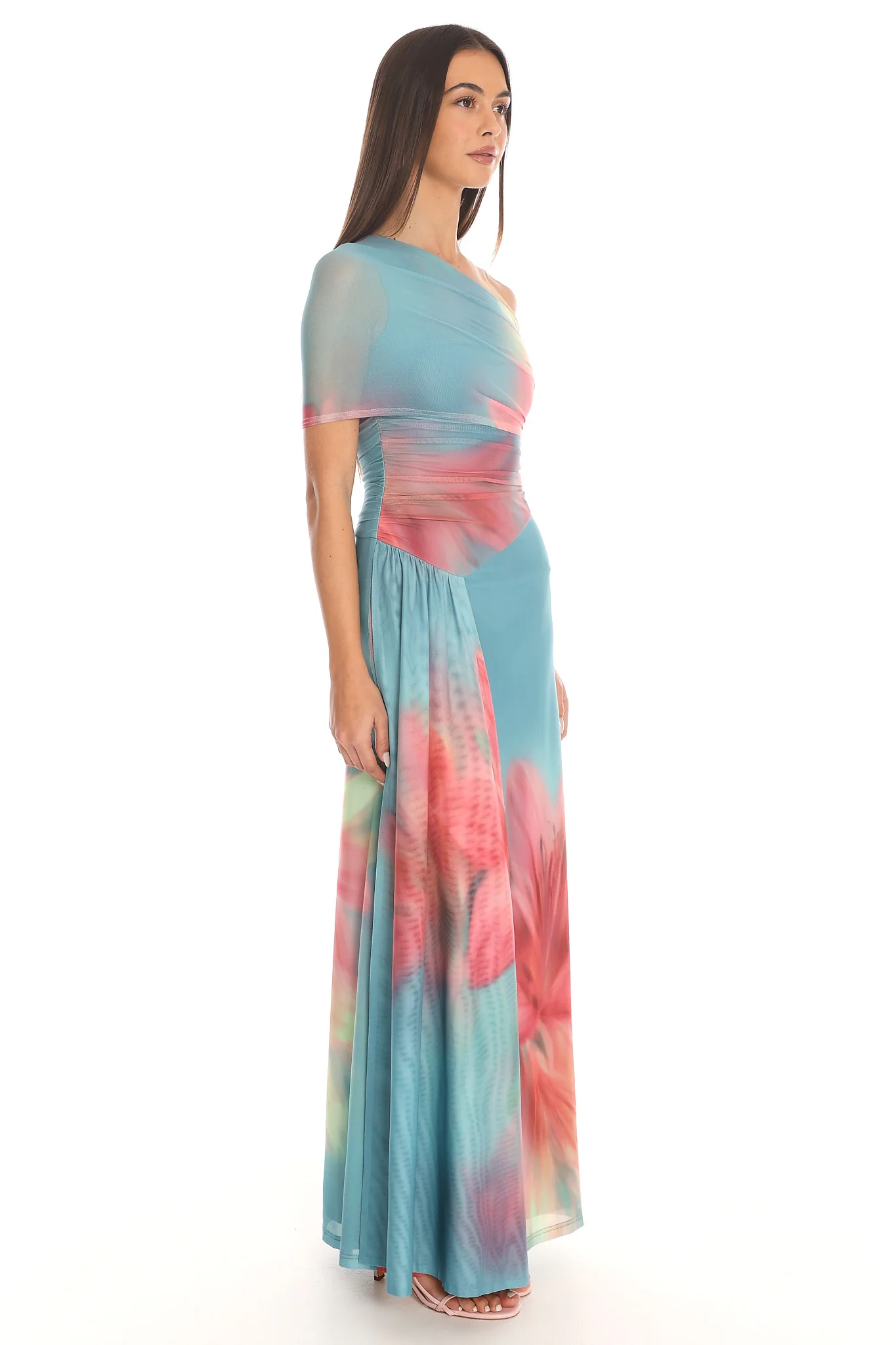 Tropical Bliss One-Shoulder Maxi Dress Aqua - FASHION NOB