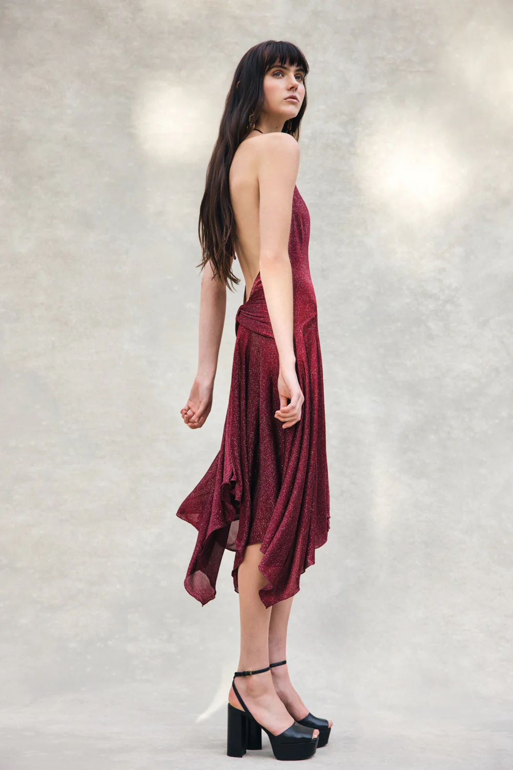 Sylvie Lurex Hankie Midi Dress - Wine