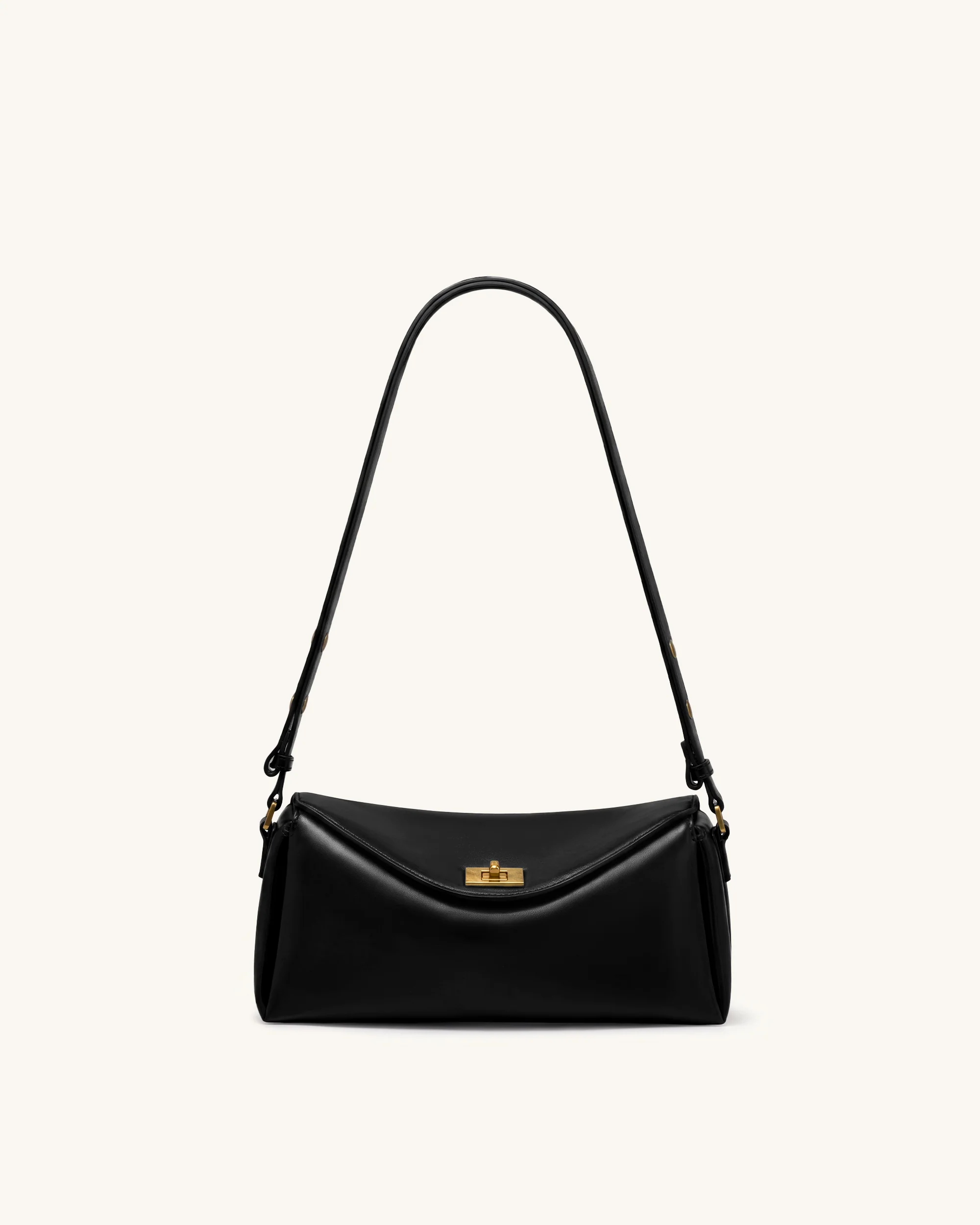 Lucia Asymmetric Flap Shoulder Bag - Black