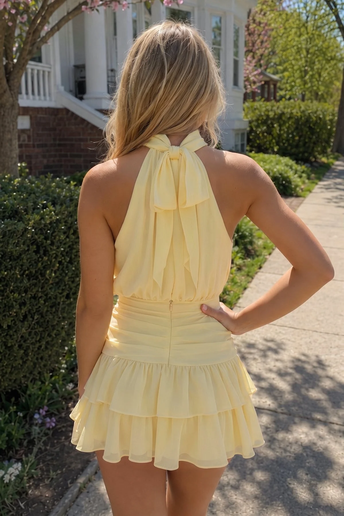 Candy Pink Halter Chiffon Tiered Ruffled A-Line Homecoming Dress