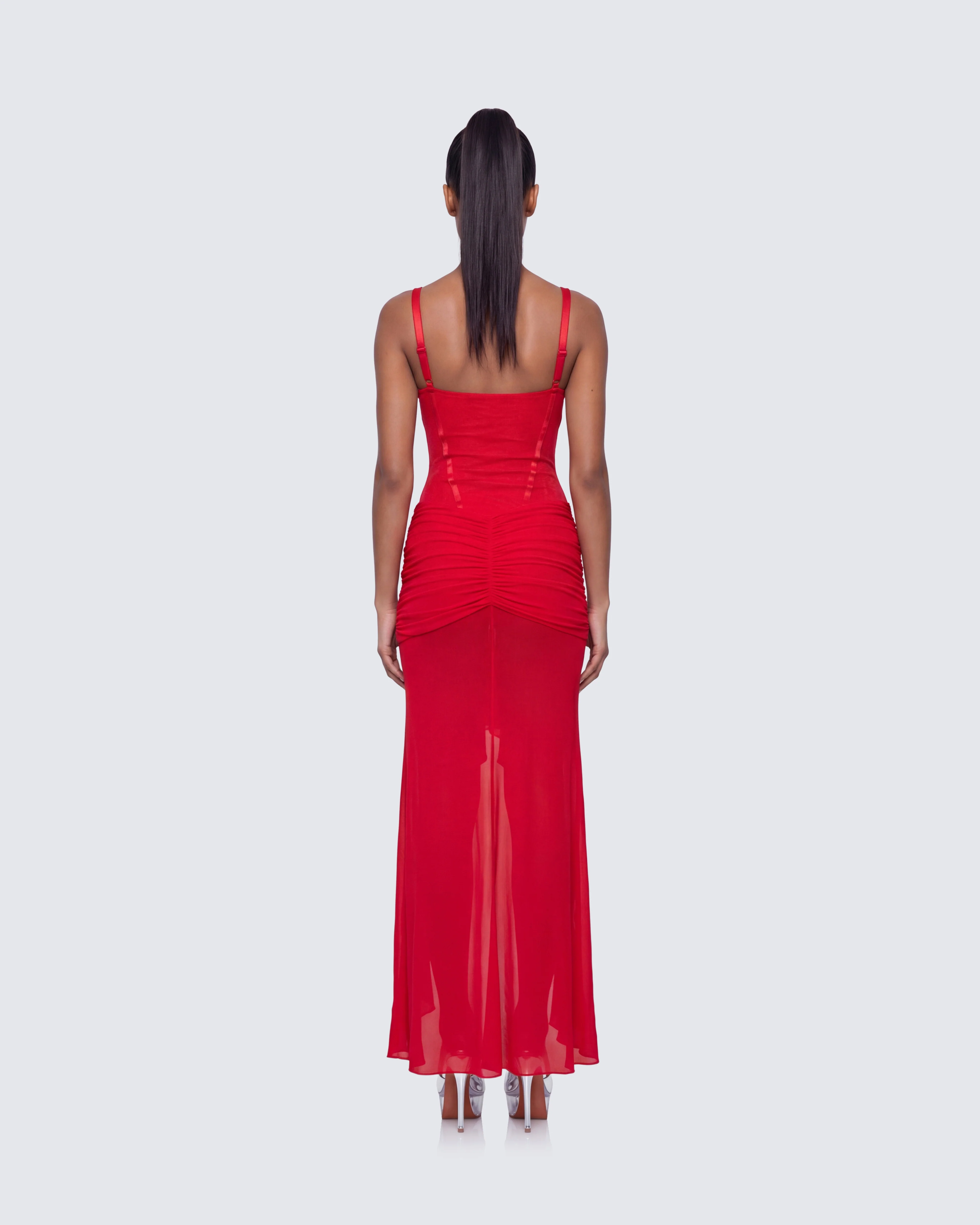 Solana Red Lace and Mesh Maxi Dress