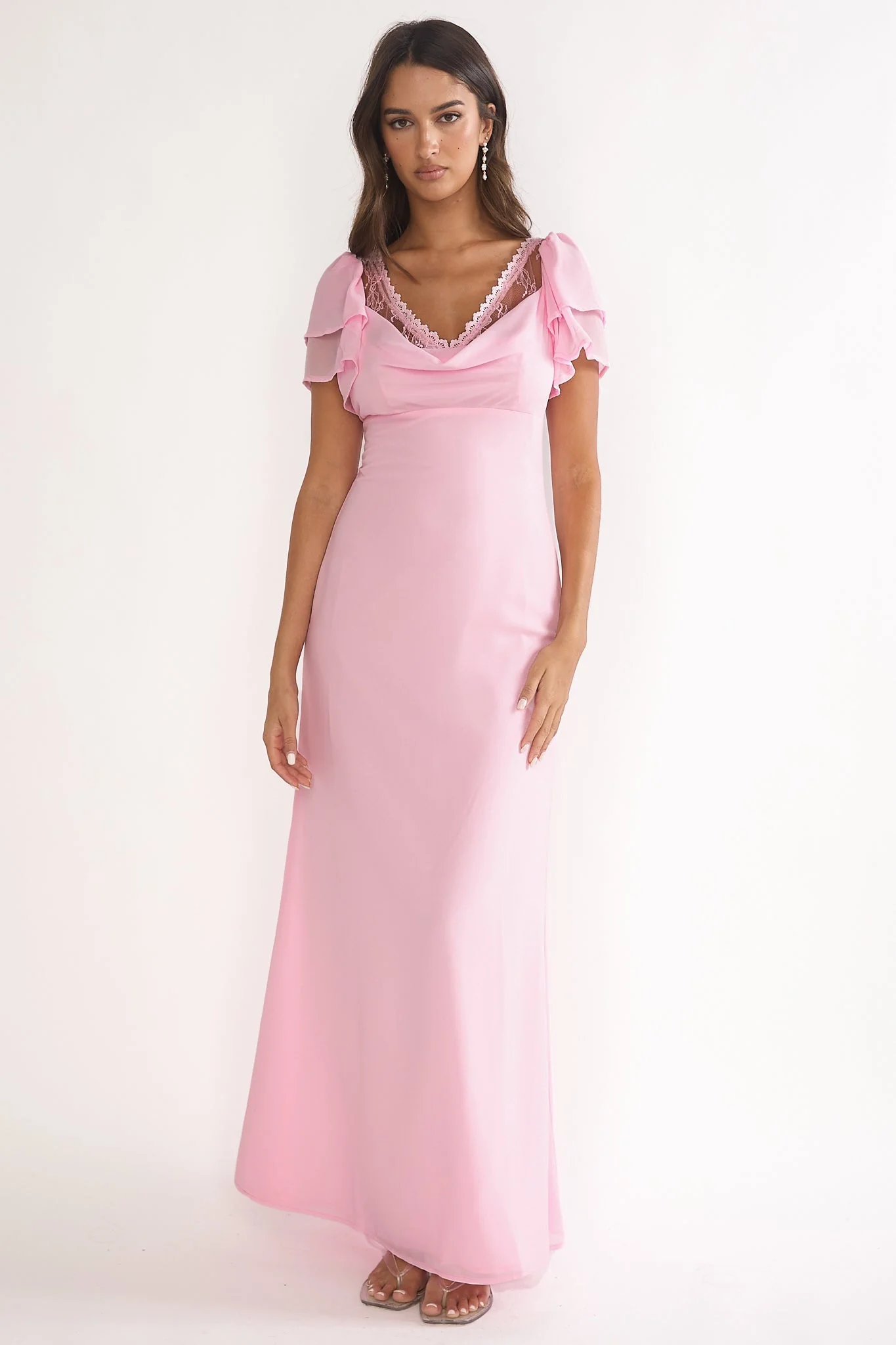 Elorin Lace Trim Maxi Dress Pink