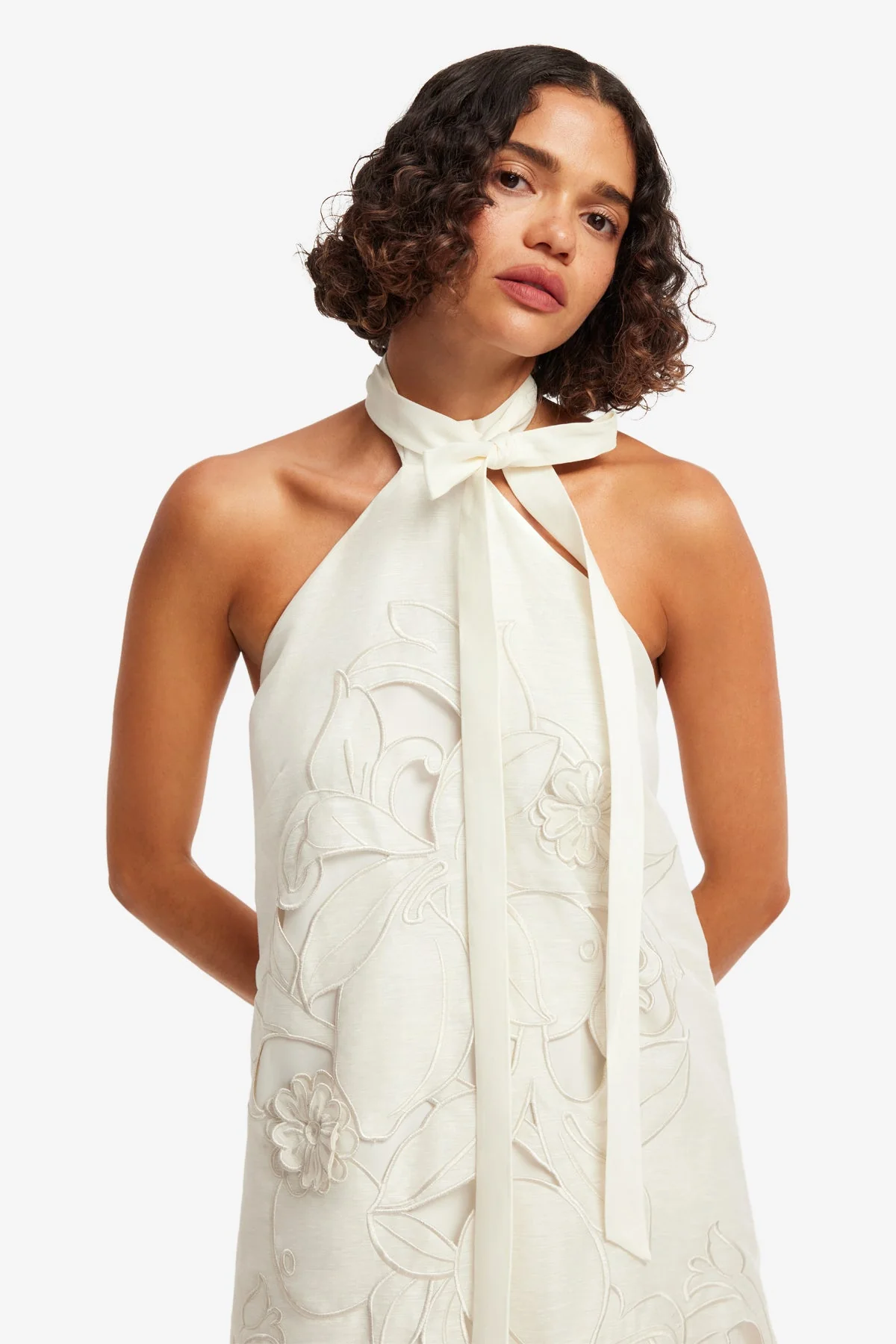 Lola Appliqué Halterneck Mini Dress - Snow