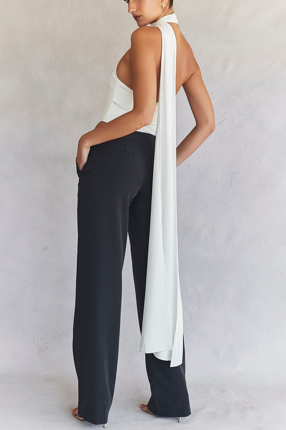 ivory satin wrap neck bodysuit