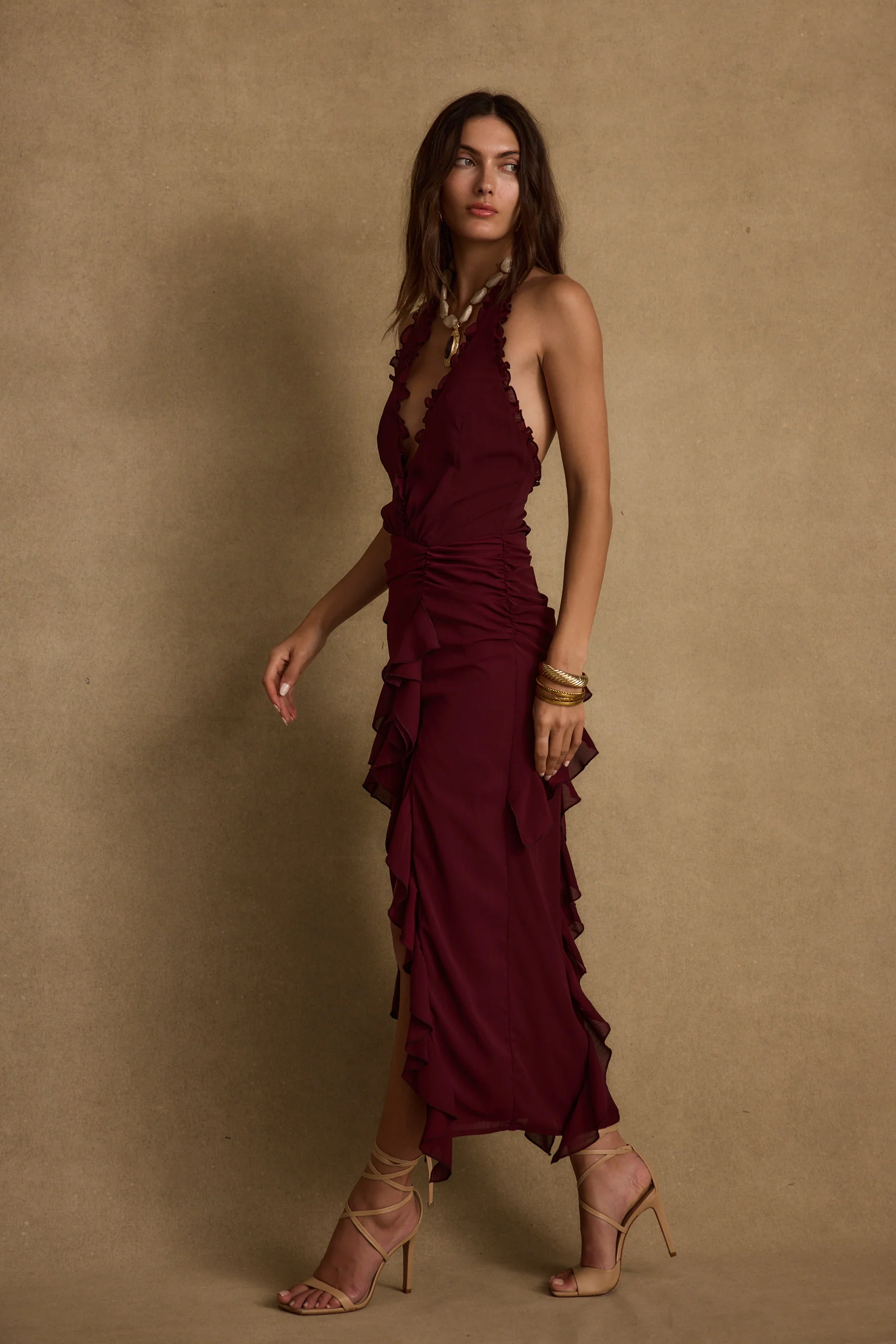 Aria Merlot Halter Maxi Dress