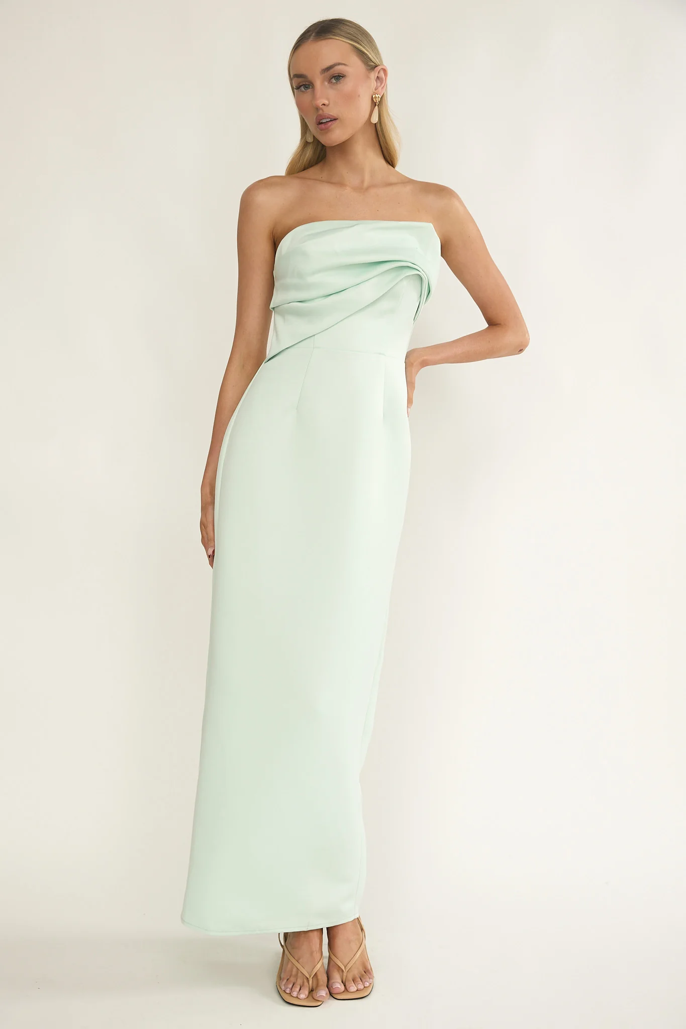 Fleur Sky Strapless Pleat Bust Maxi Dress Mint