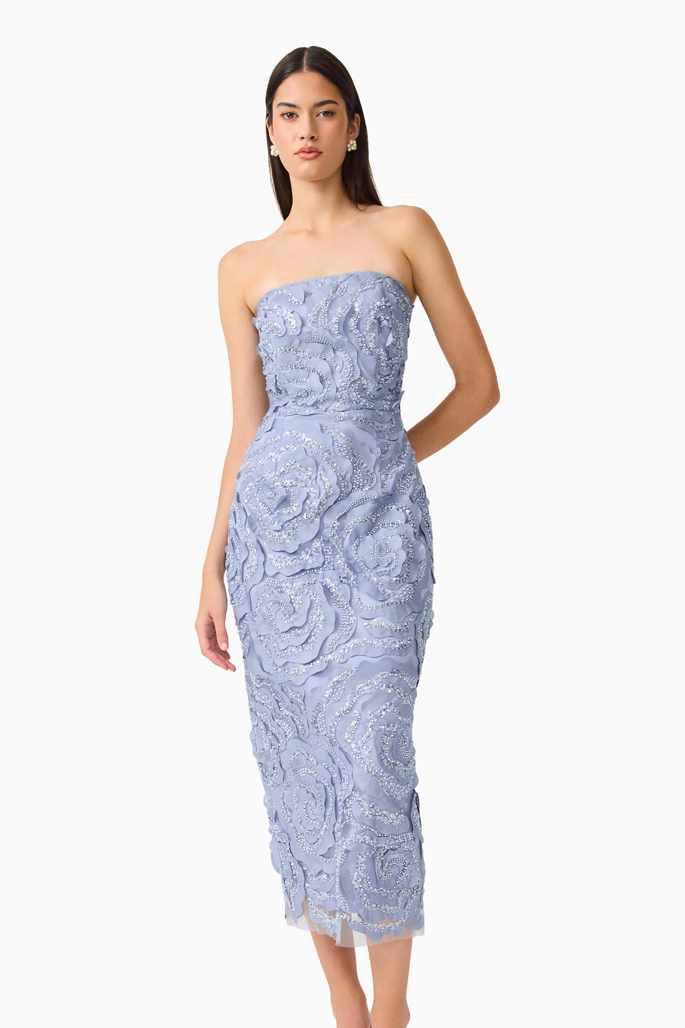 Elisa Column Midi Dress in Steel Blue