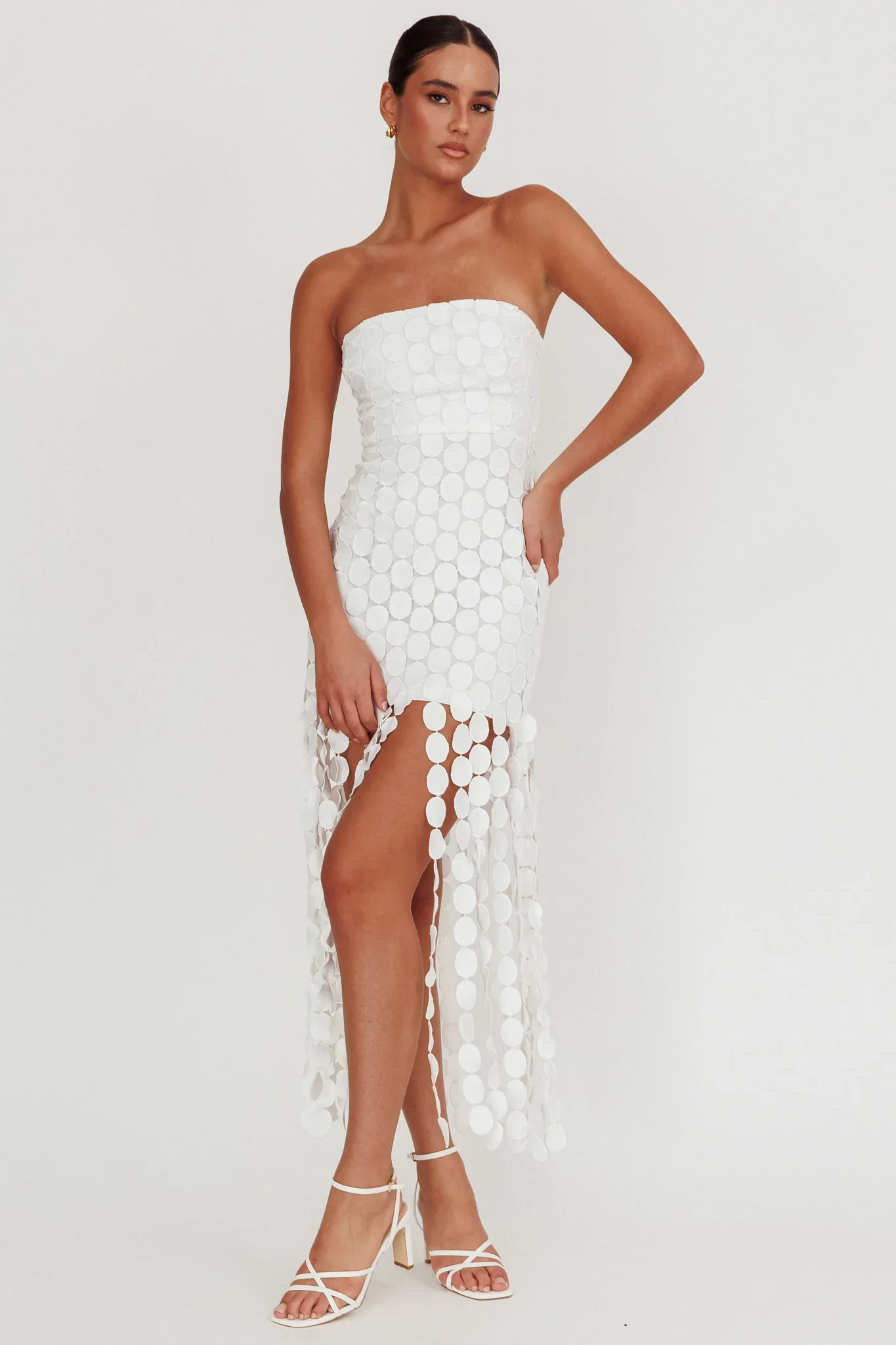 Elio Circle Trim Strapless Mini Dress White