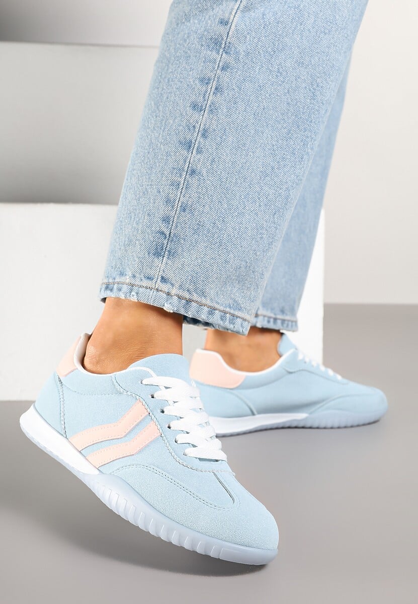 Niebieskie Sneakersy w Stylu Tenisówek z Paskami na Boku Cholewki Aitoria