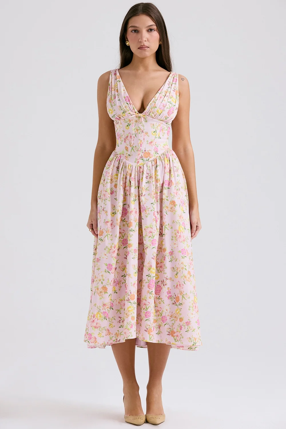 Pink Meadow Print Cotton Corset Sundress
