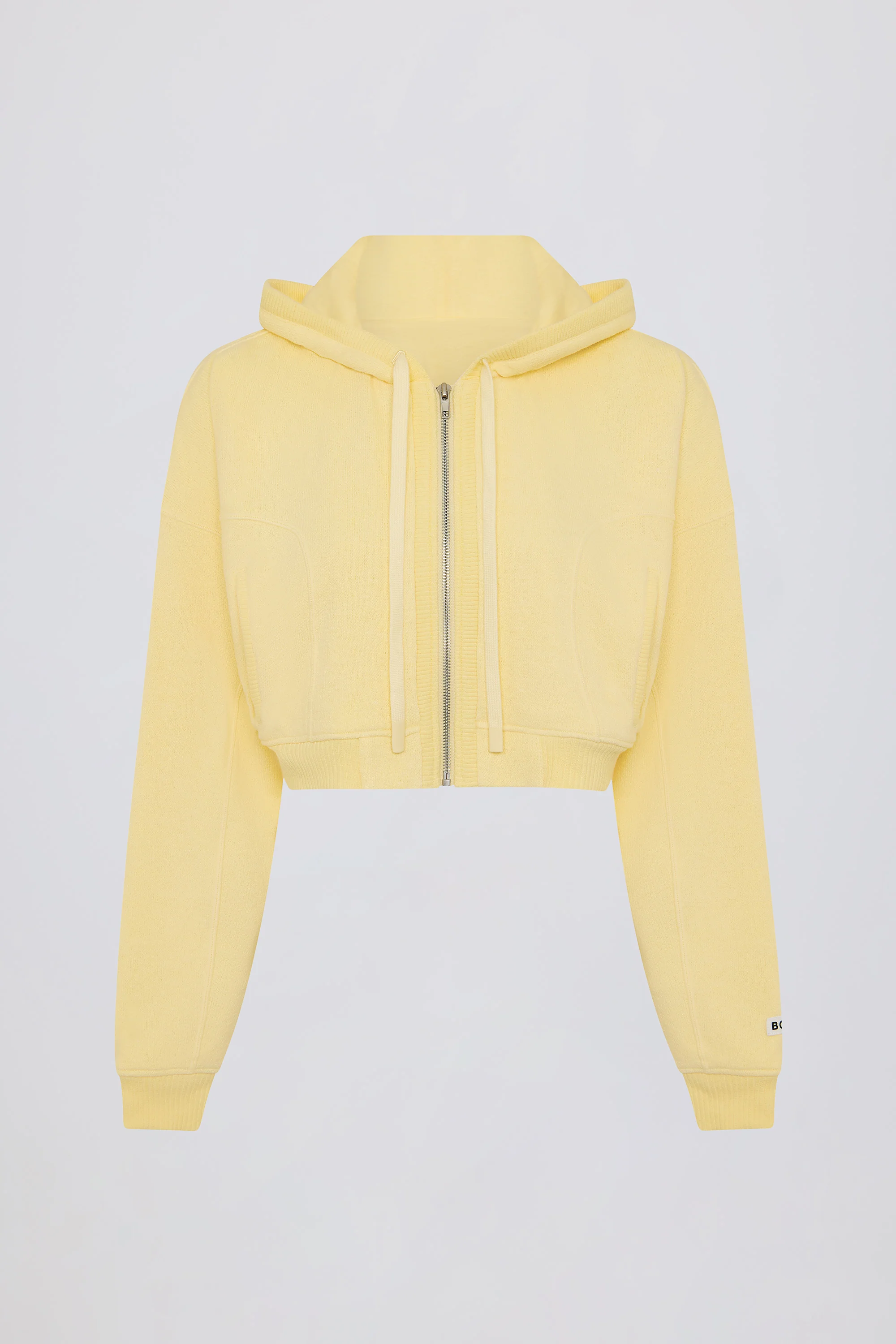 Terry Cotton Zip-Up Cropped Hoodie in Lemon