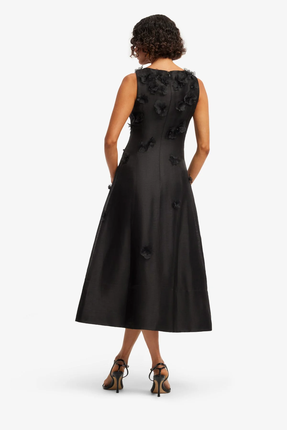 Cleo Petal Sleeveless Midi Dress - Ebony