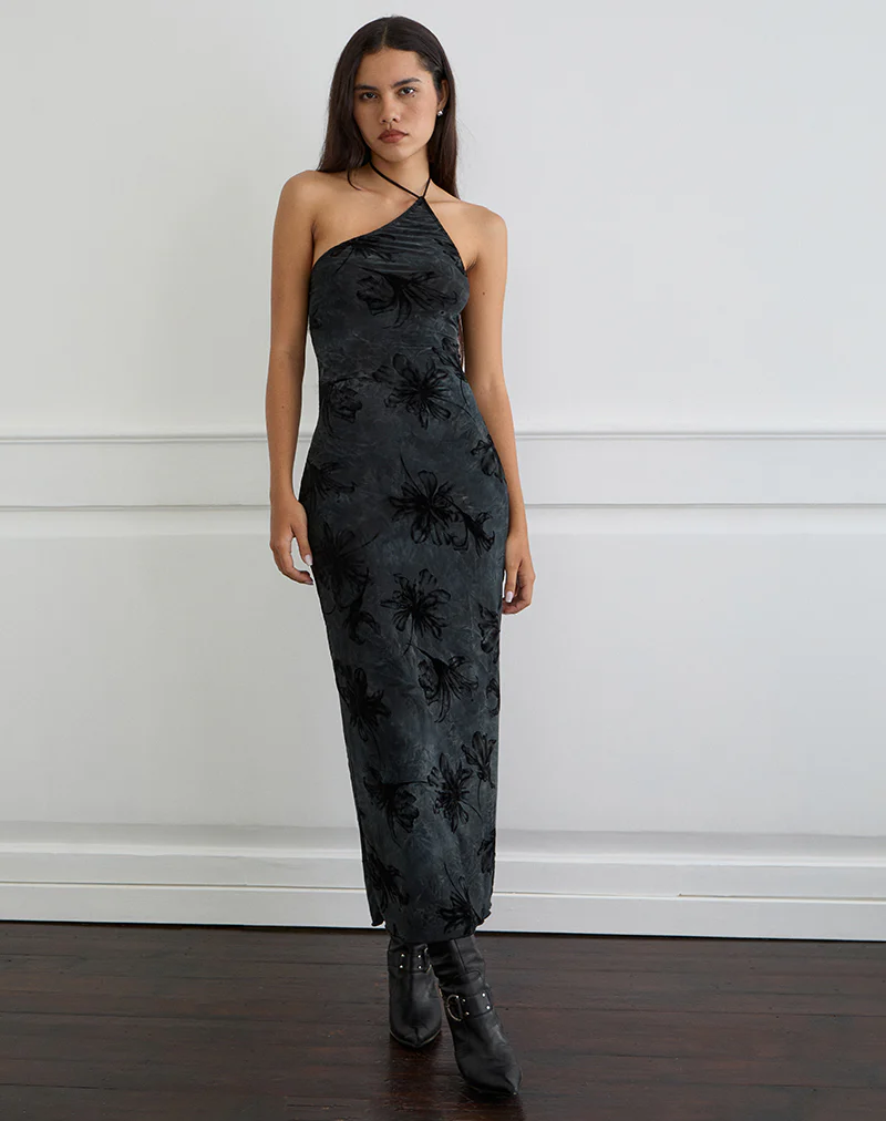 Rikaya Maxi Dress in Burn Velvet Grey