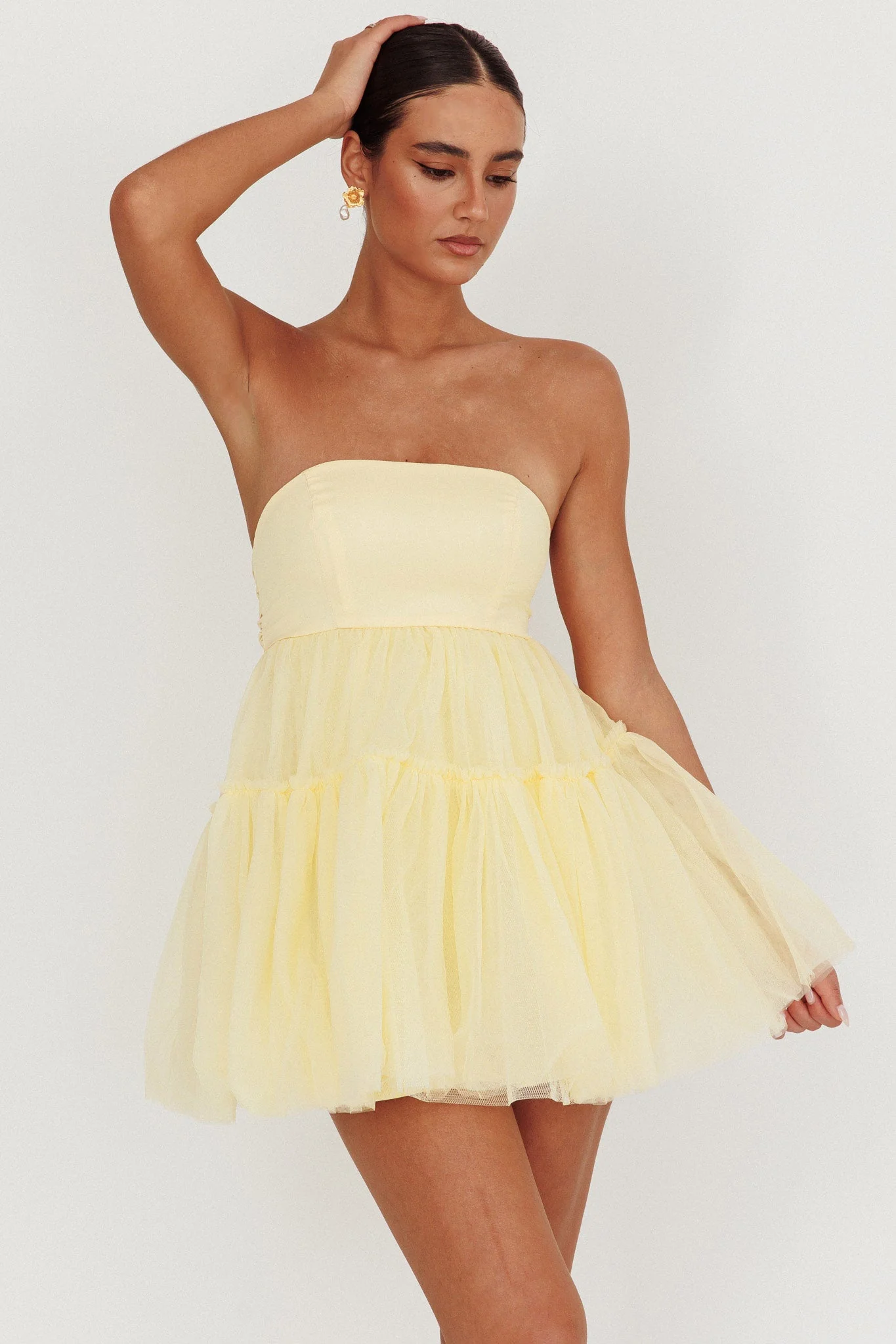 Dreamscape Strapless Tulle Mini Dress Lemon - luluinthesky