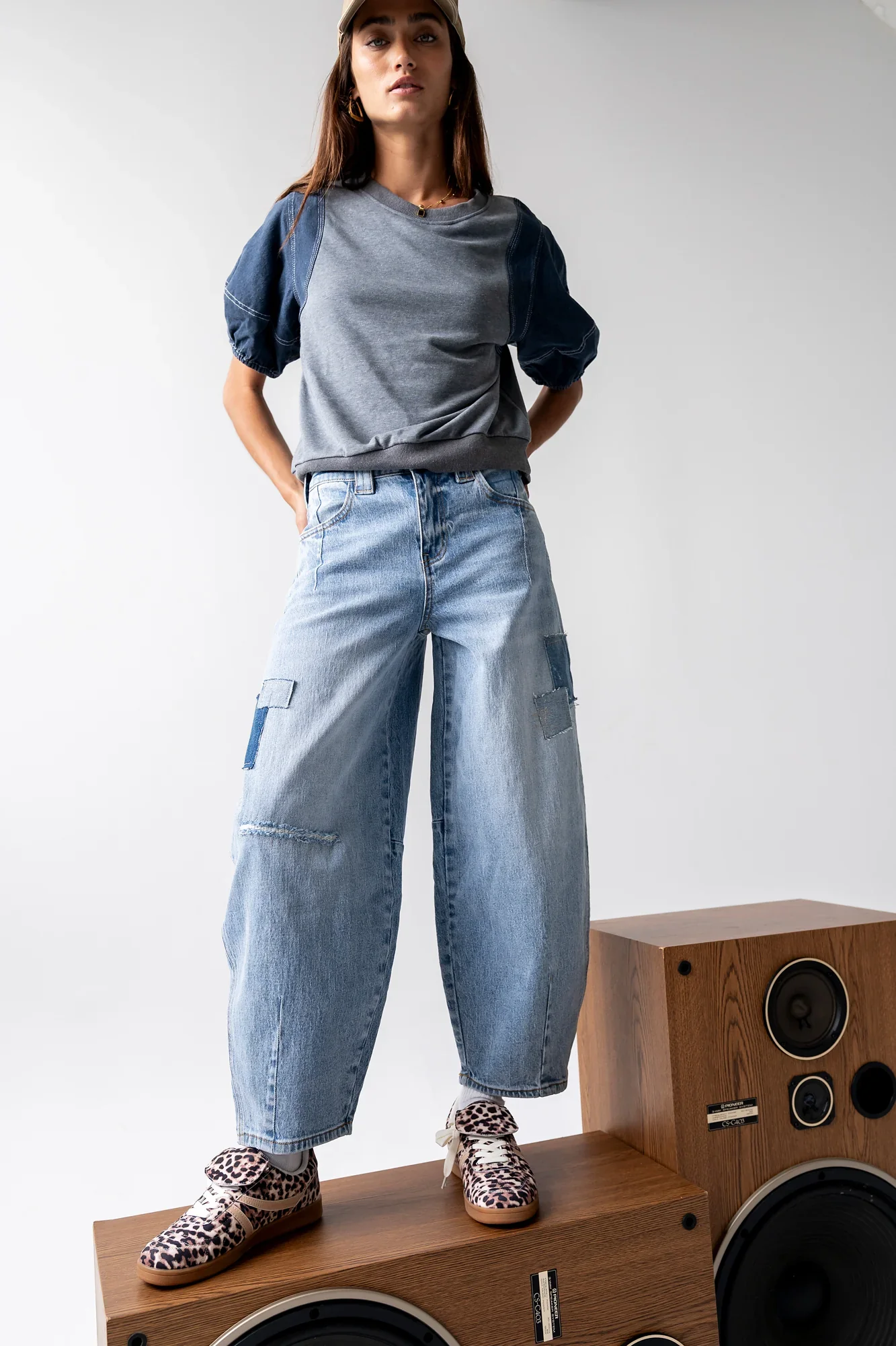 Rory Contrast Top in Denim