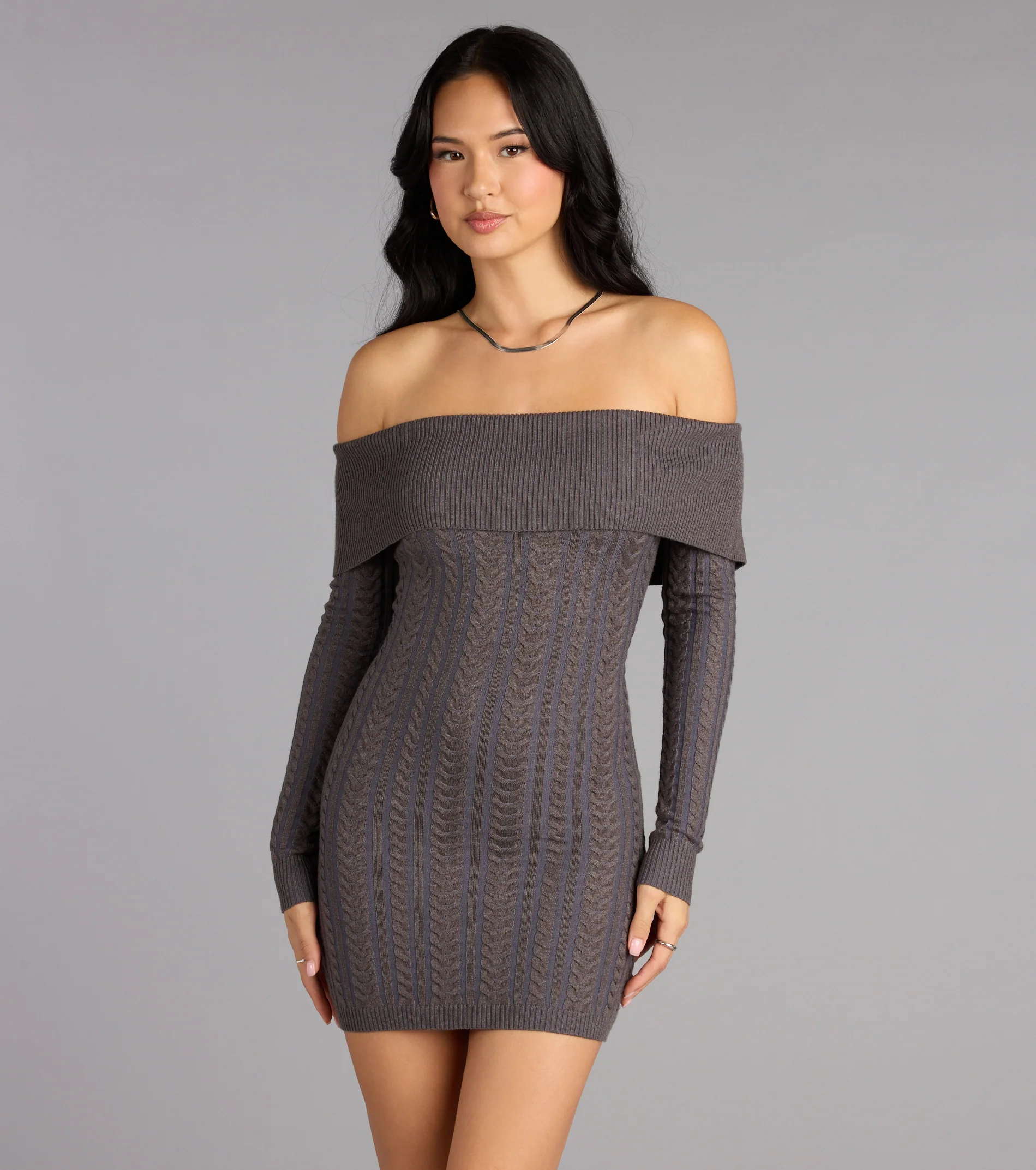 Cozy Allure Cable Knit Mini Dress