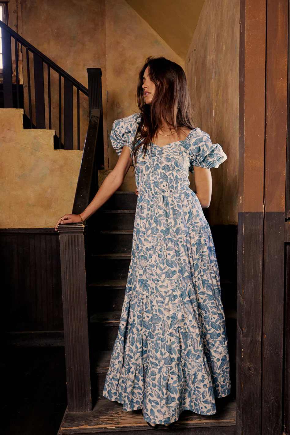 Robbie Floral Midi Dress in Blue