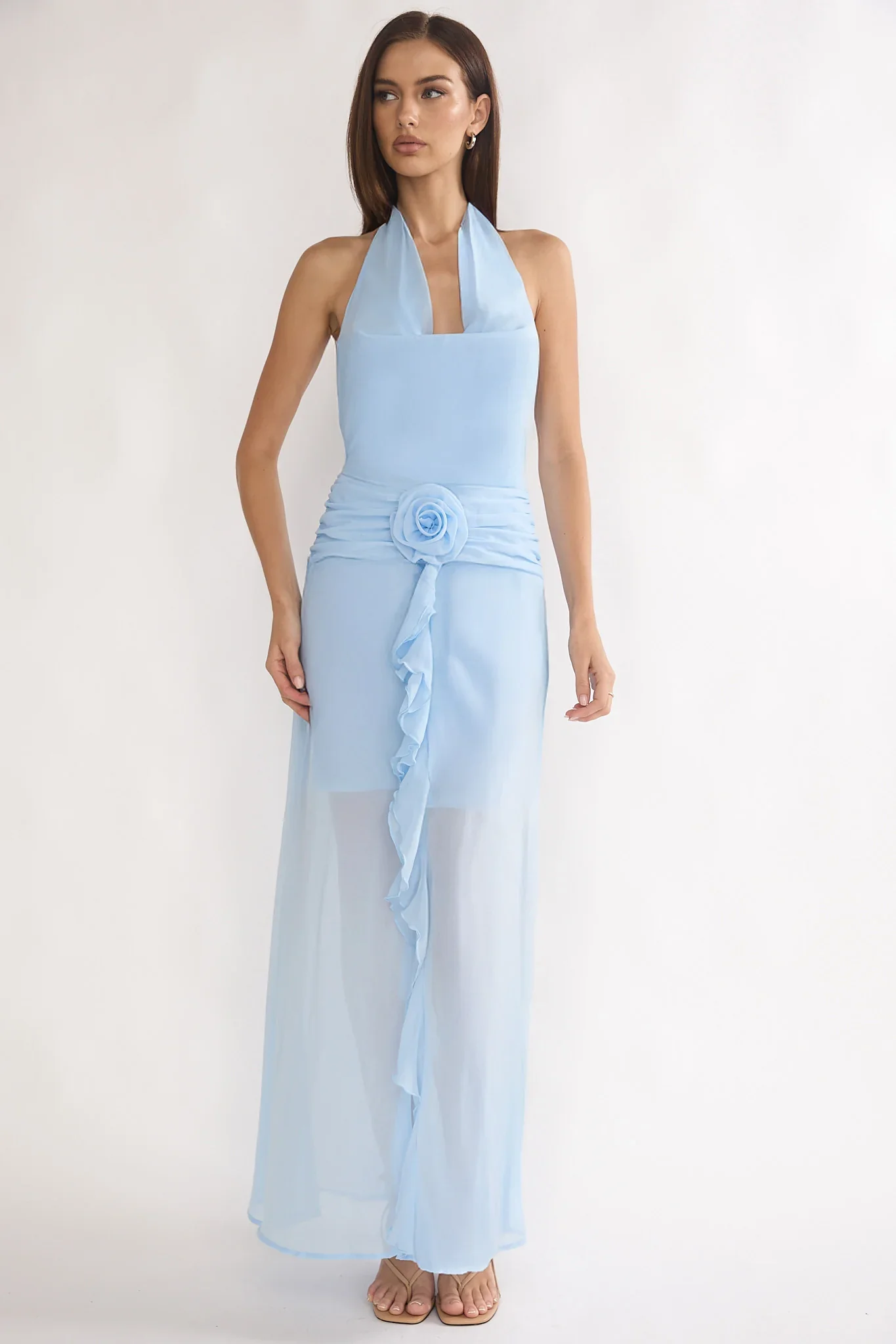 Thailah Gathered Waist Cowl Maxi Dress Ice Blue