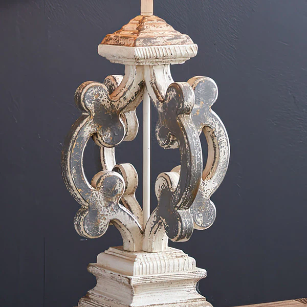 Distressed Wooden Table Lamp with Metal Shade