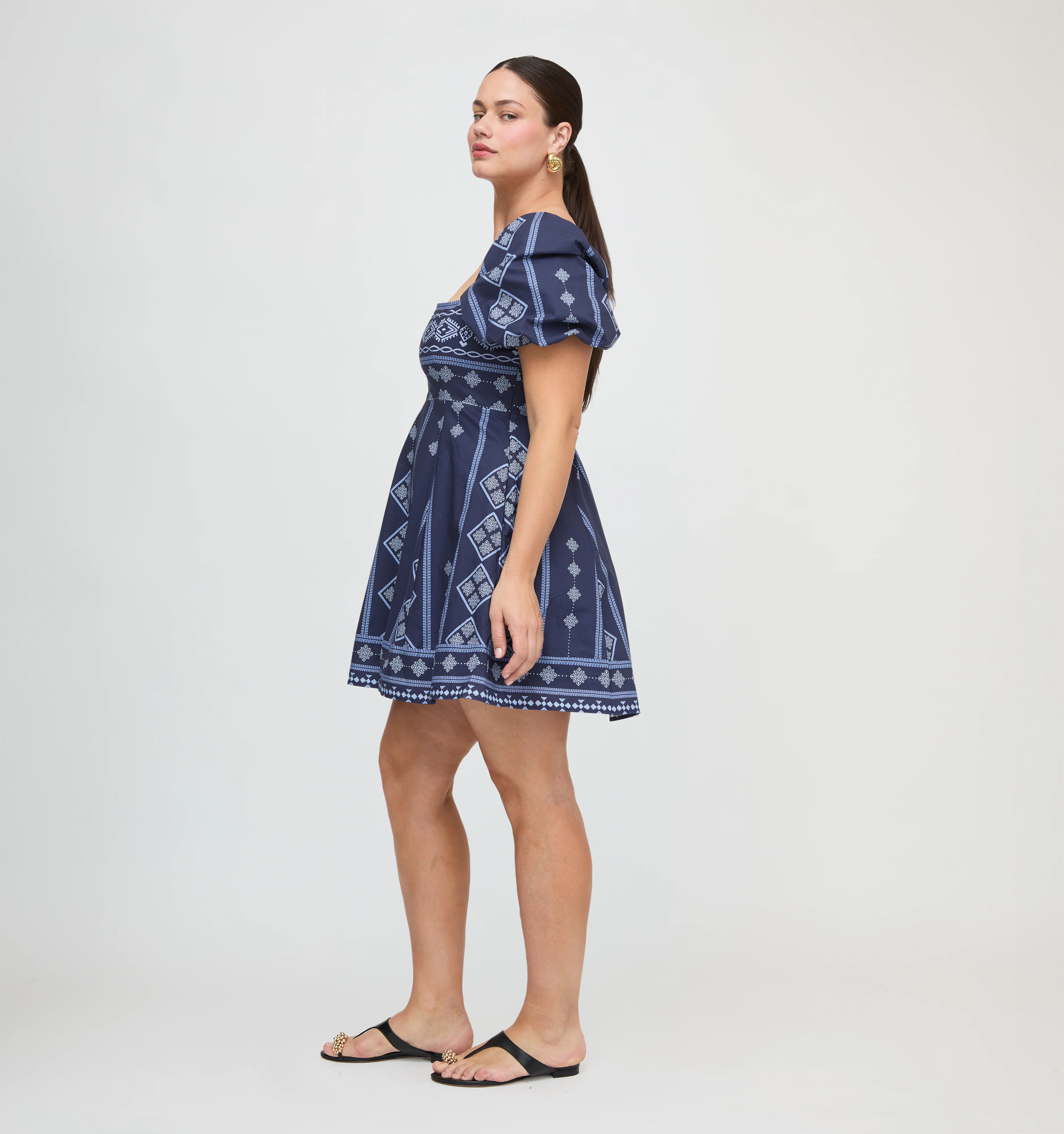 The Matilda Mini Dress - Navy Diamond Batik