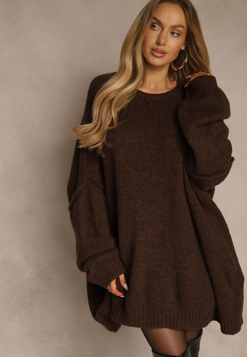 Bordowy Sweter Oversize z Wełną i Wiskozą Fedolina