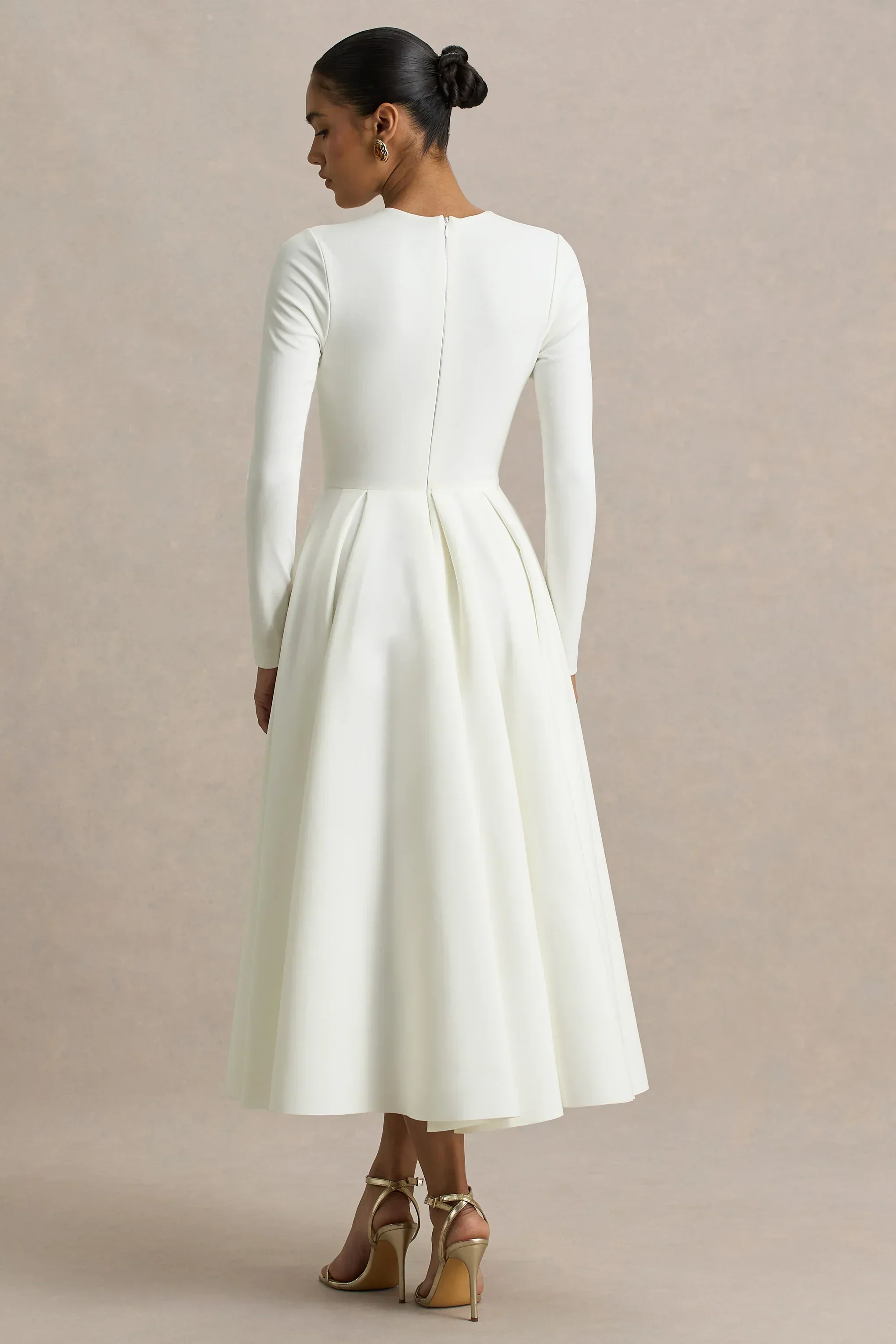 Bellamy | Cream Crew-Neck Long Sleeve Midi Dress